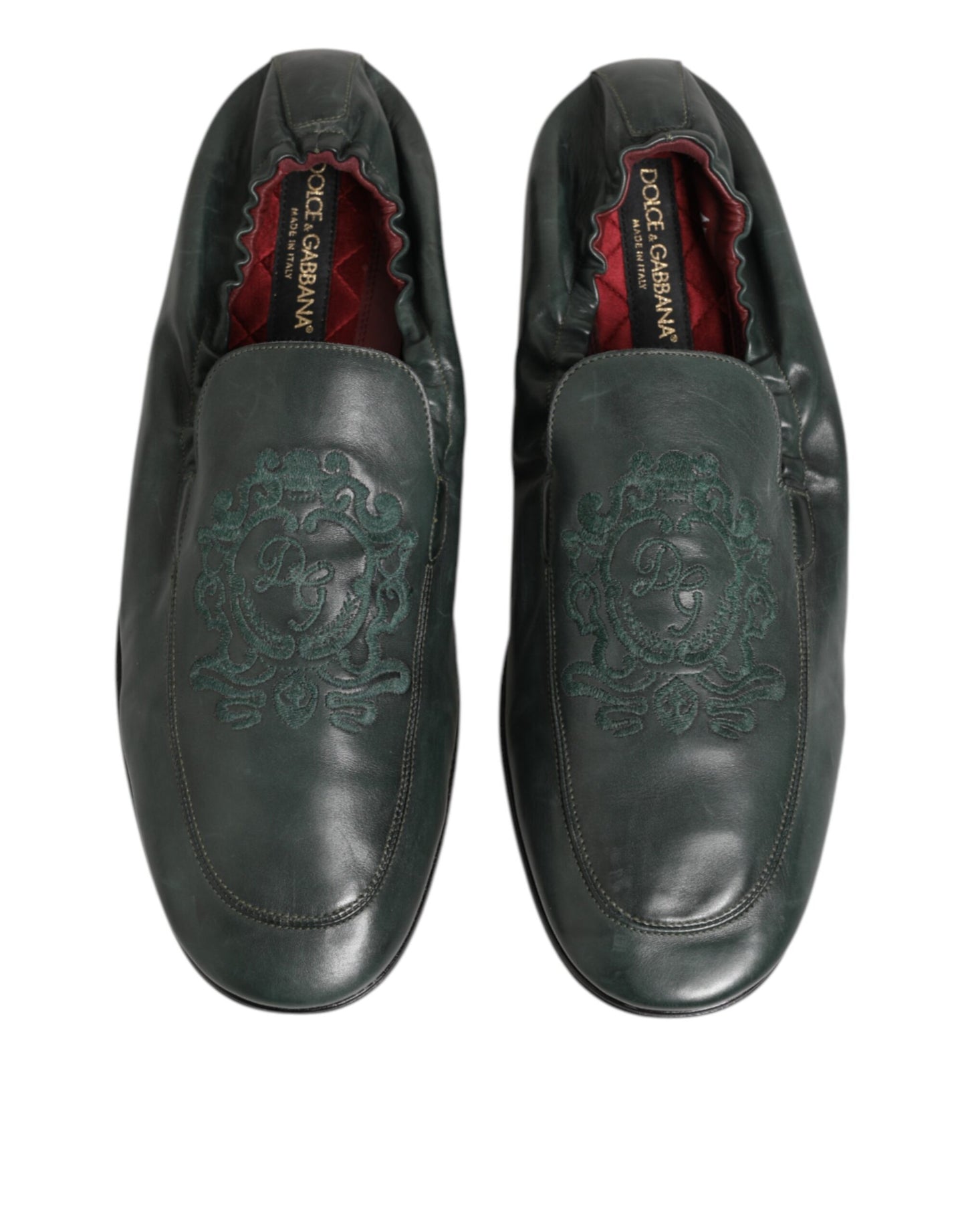 Dolce & Gabbana Green Leather Slip On Men Flat Loafers Shoes