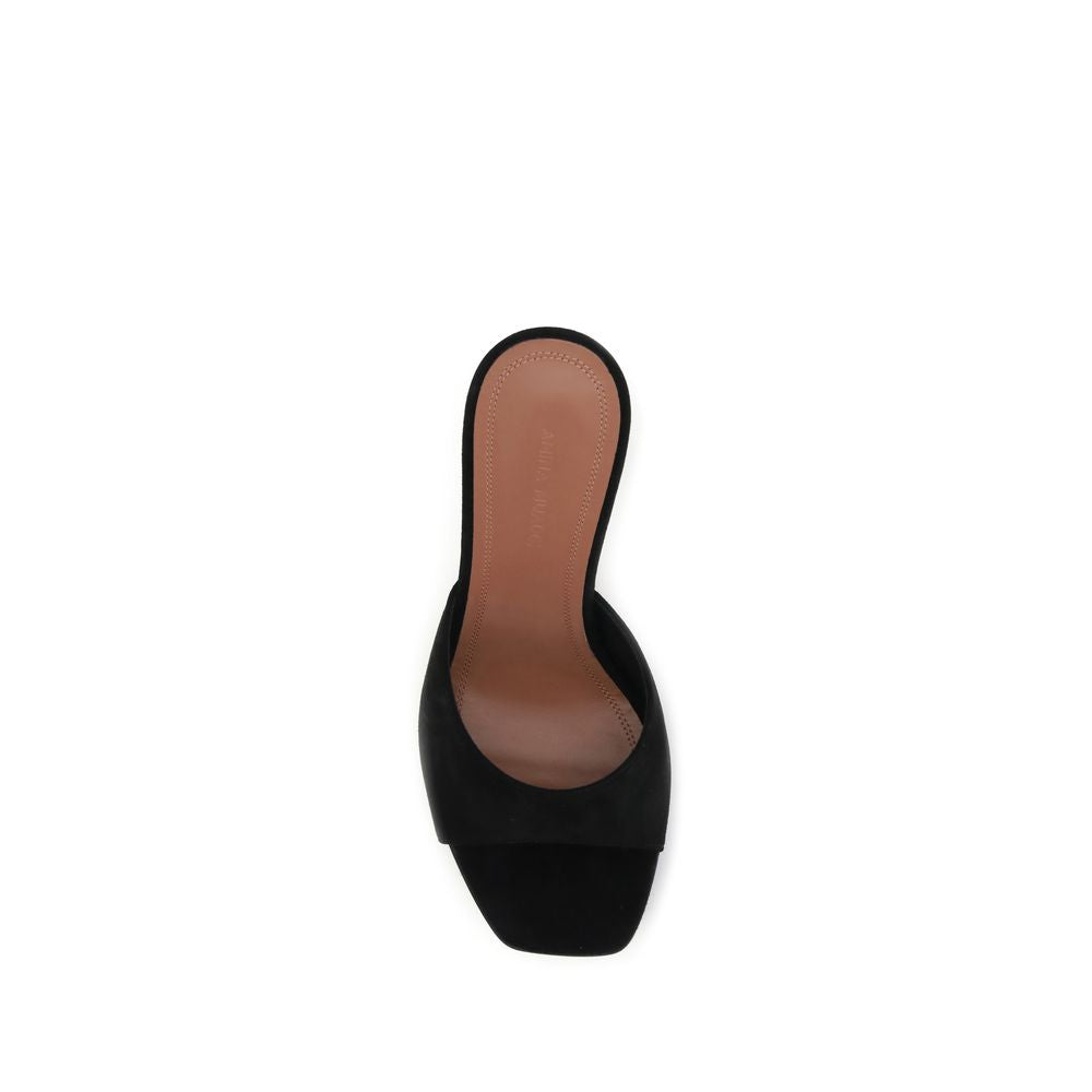 Amina Muaddi Black Calf Leather Bos Taurus Stiletto Heel Sandals