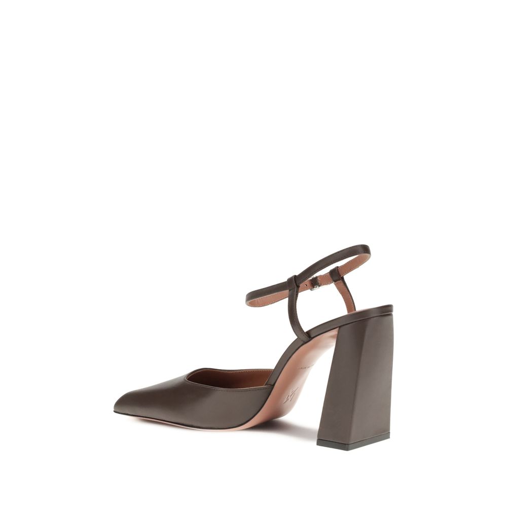 Amina Muaddi Gray Calf Leather Bos Taurus High Heel Pumps