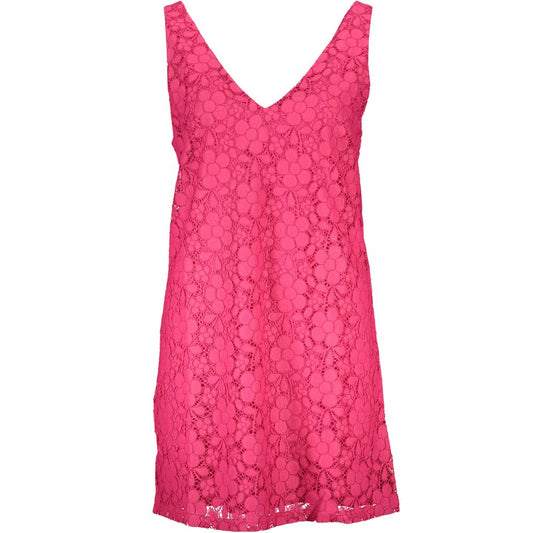 Desigual short dress in soft fuchsia viscose with contrasting details