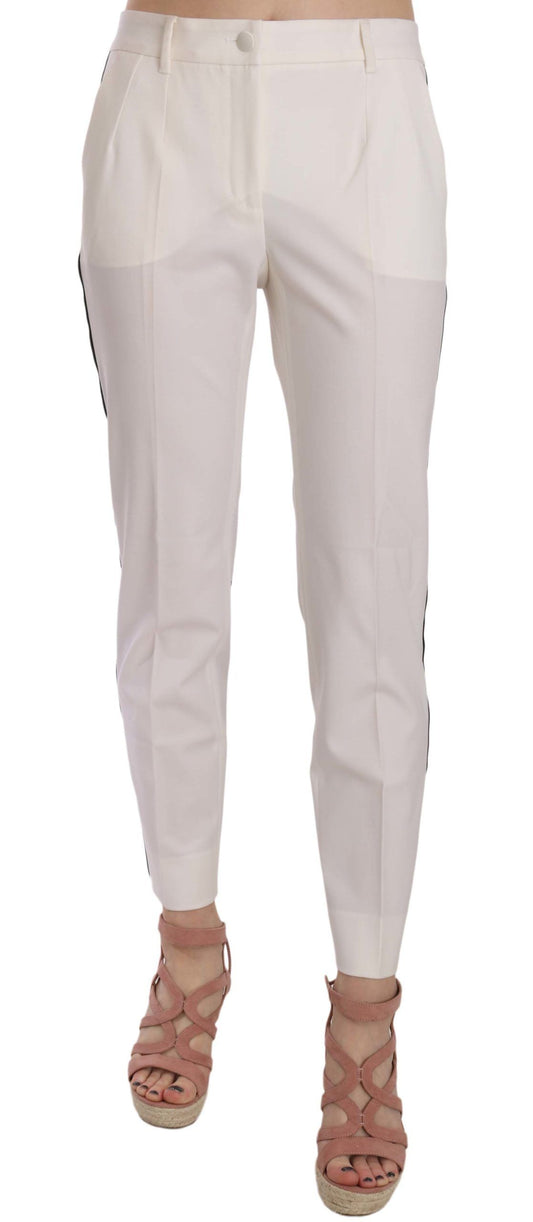 Dolce &amp; Gabbana White Side Stripe Wool Tapered Trouser Pants