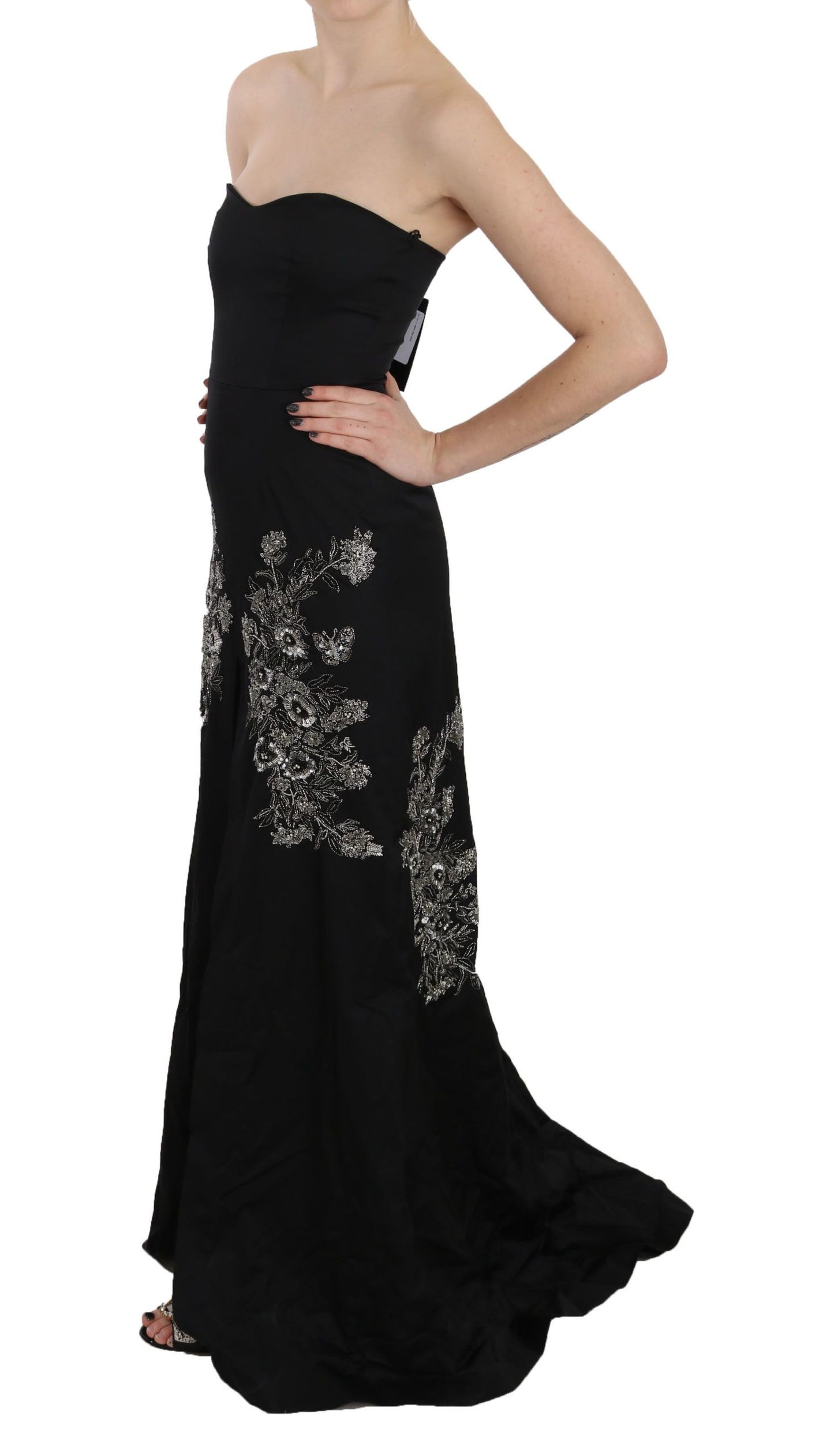 John Richmond Bezauberndes schwarzes Maxi-Flare-Kleid