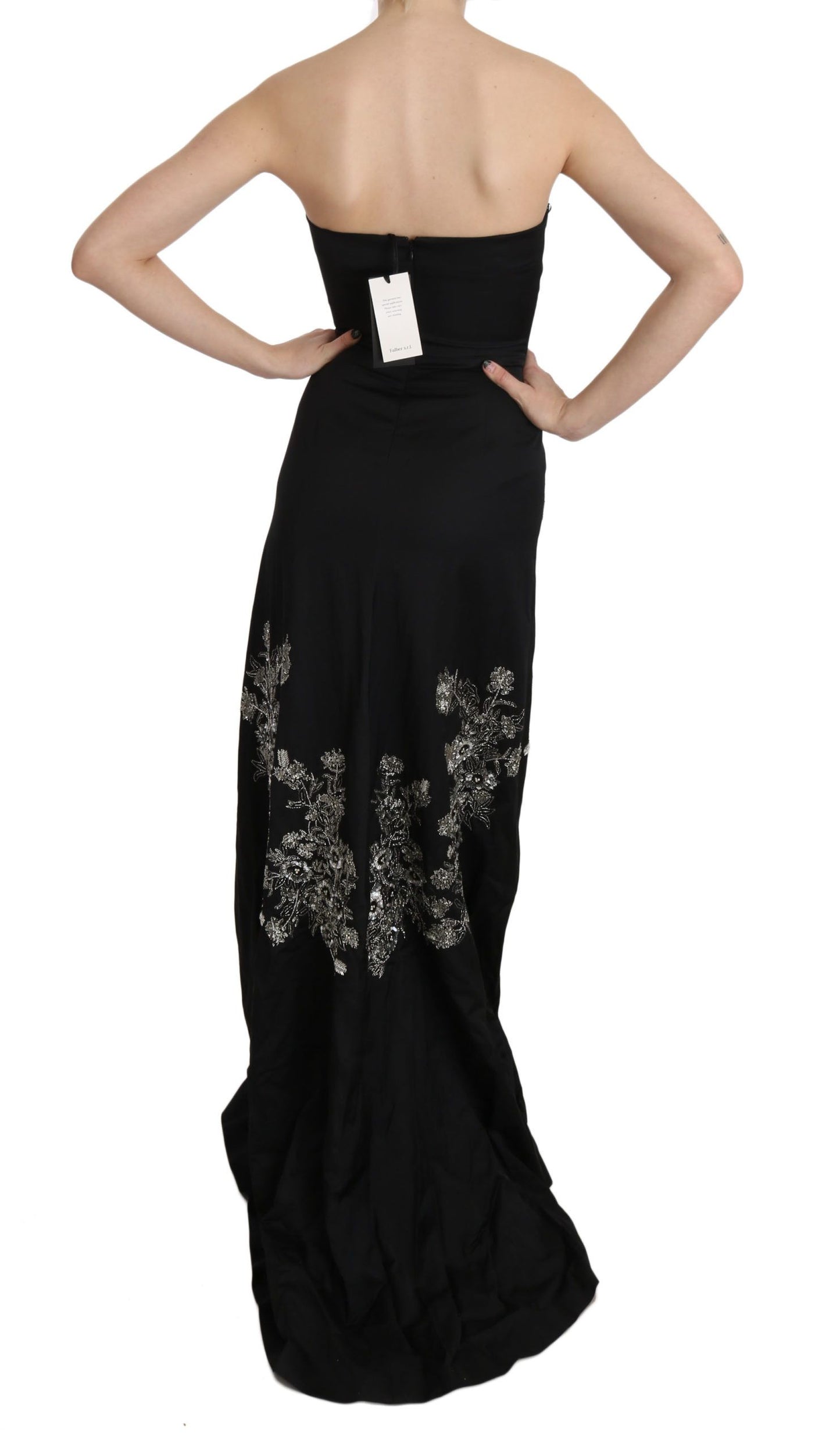 John Richmond Bezauberndes schwarzes Maxi-Flare-Kleid