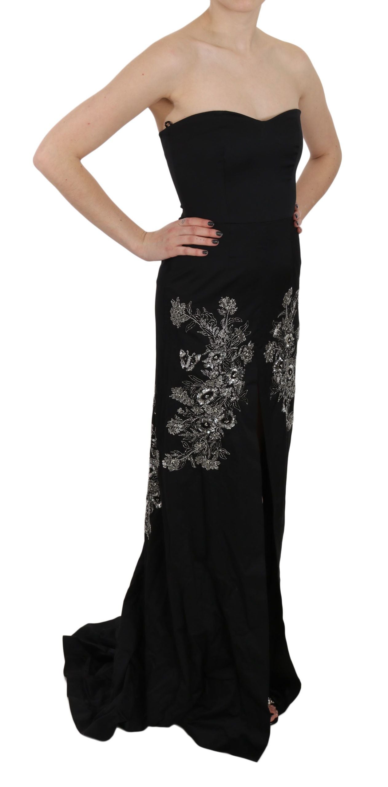 John Richmond Bezauberndes schwarzes Maxi-Flare-Kleid