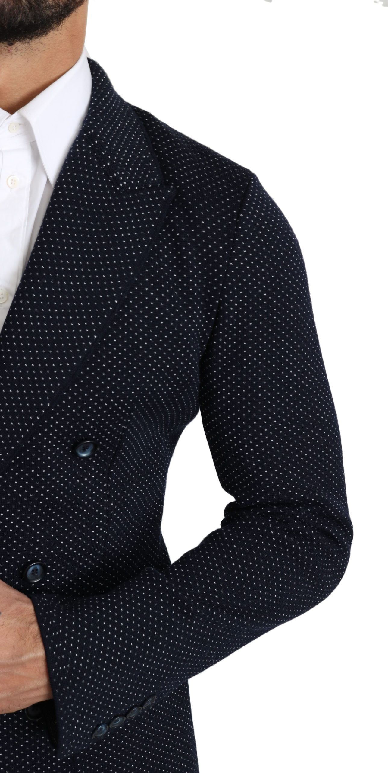 Dolce &amp; Gabbana Dark Blue Dotted Double Breasted Coat Blazer