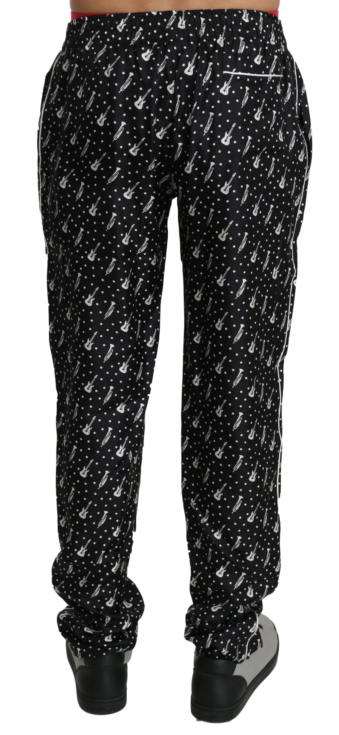 Dolce &amp; Gabbana Silk Black Musical Instrument Trouser Pants