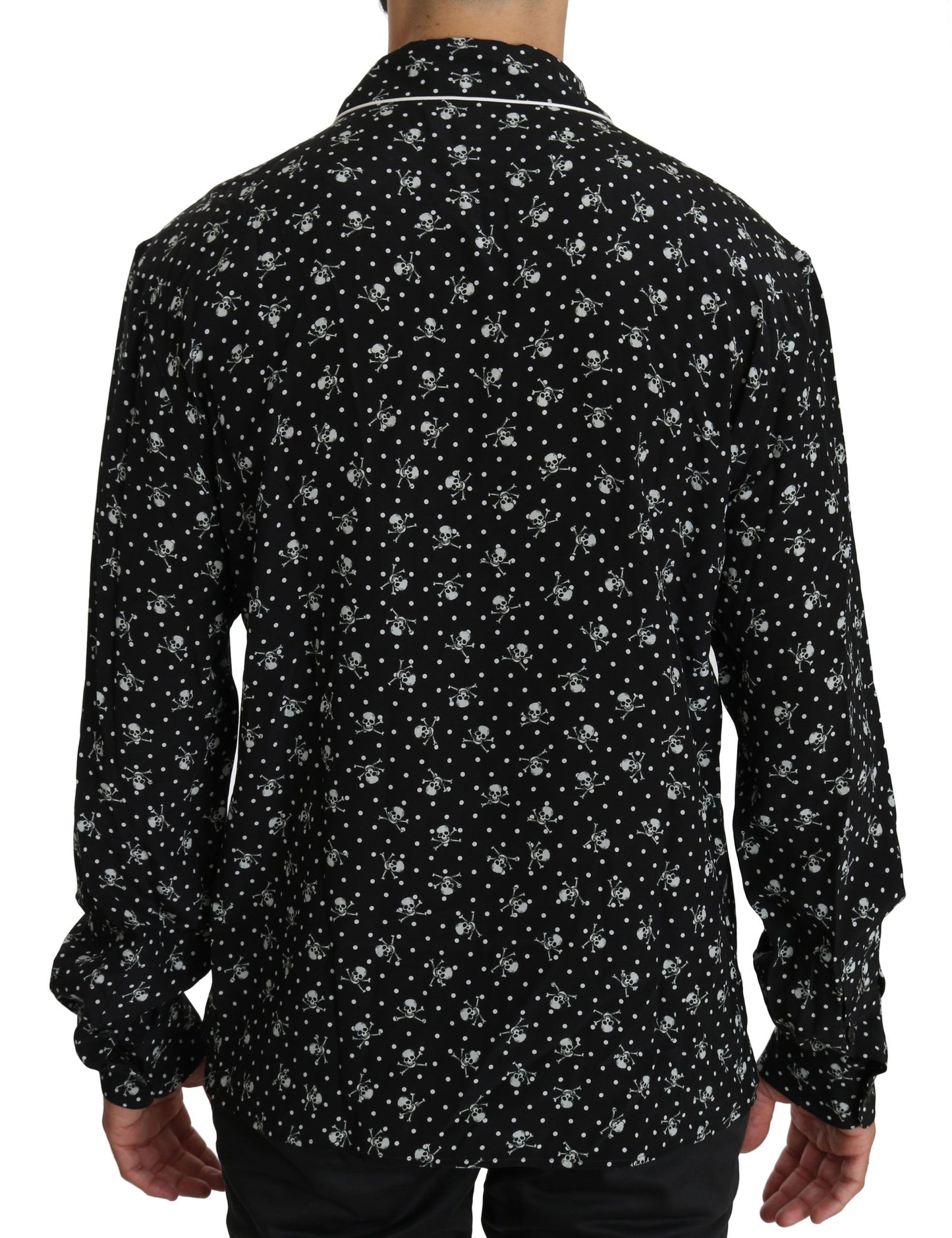 Dolce &amp; Gabbana Black Skull Print Silk Sleepwear Shirt