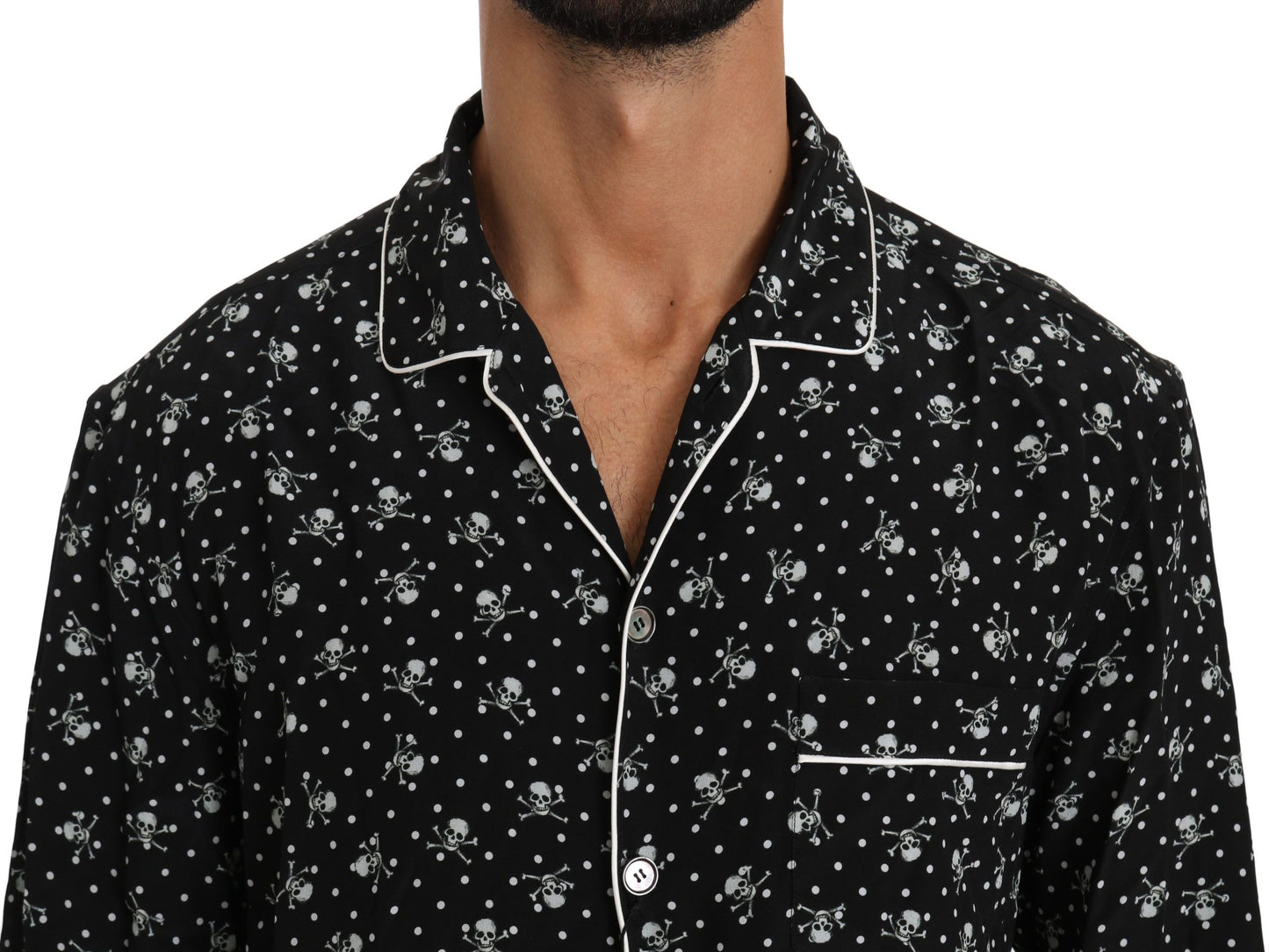 Dolce &amp; Gabbana Black Skull Print Silk Sleepwear Shirt