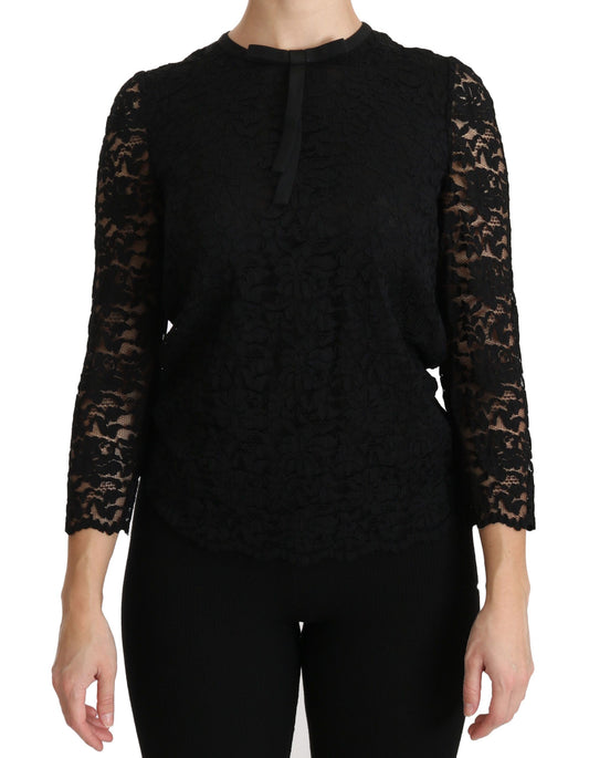 Dolce & Gabbana Elegant Black Lace Crew Neck Blouse