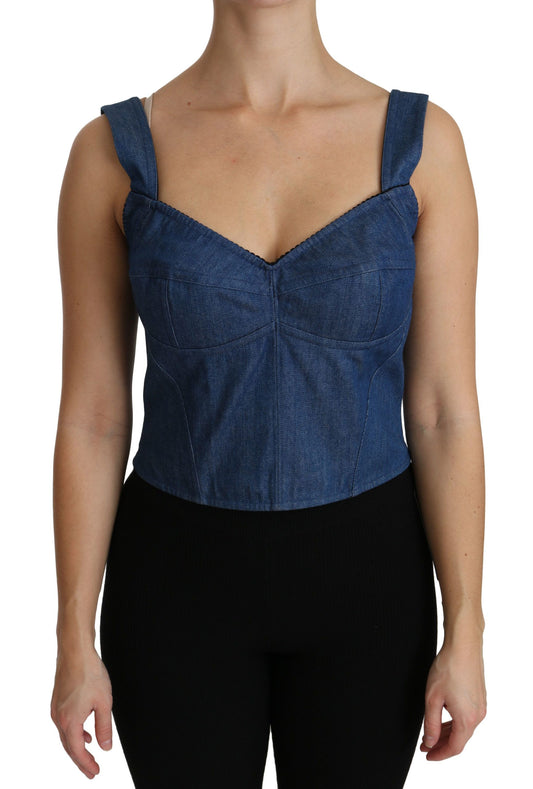 Dolce & Gabbana Elegant Sleeveless Bustier Top in Blue