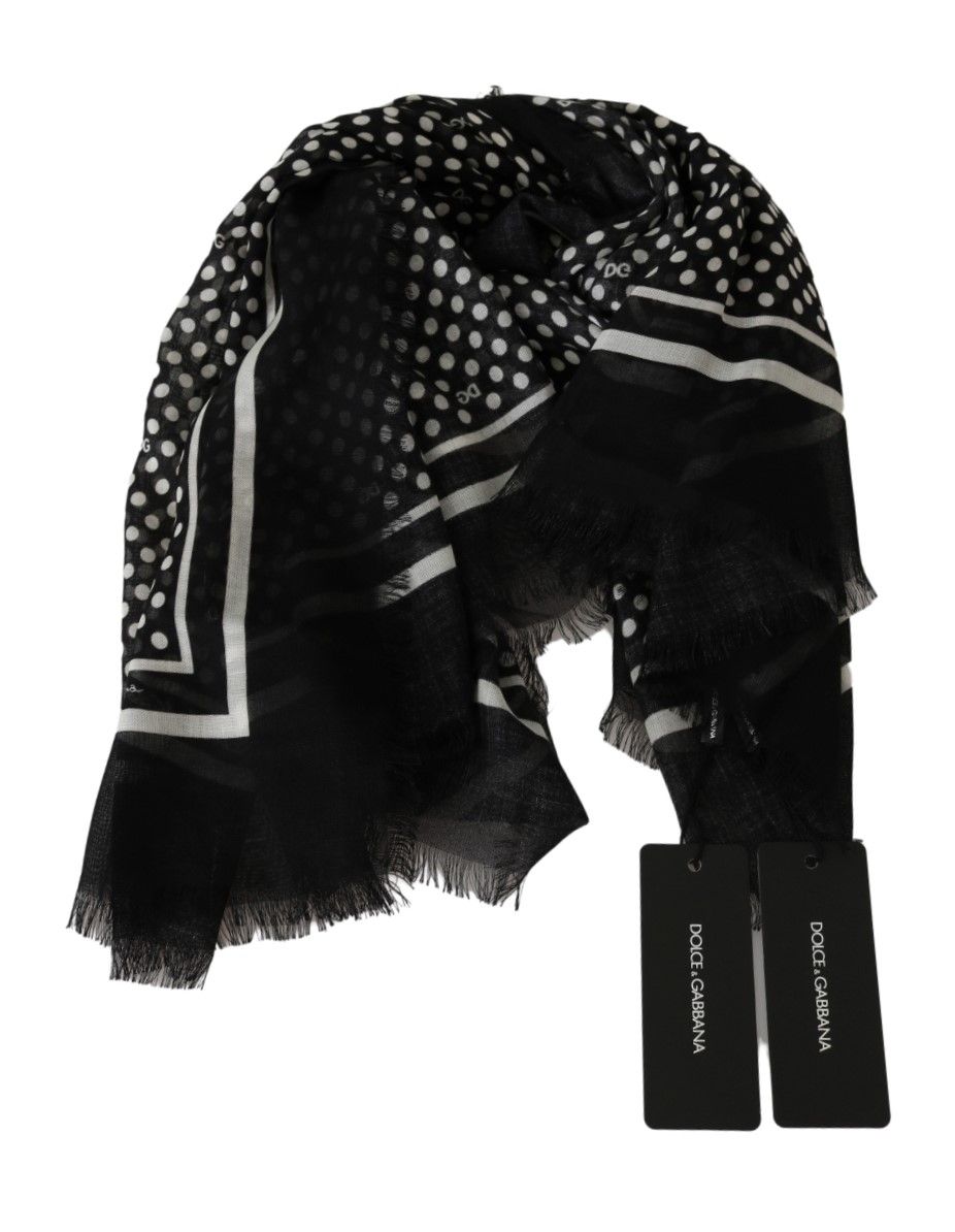 Dolce &amp; Gabbana Black Dotted Wrap Shawl Cashmere Scarf