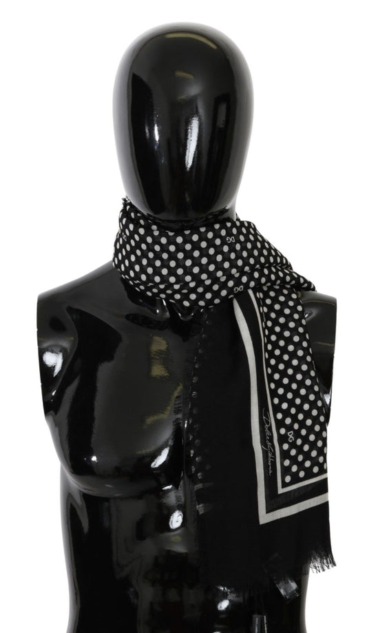 Dolce &amp; Gabbana Black Dotted Wrap Shawl Cashmere Scarf