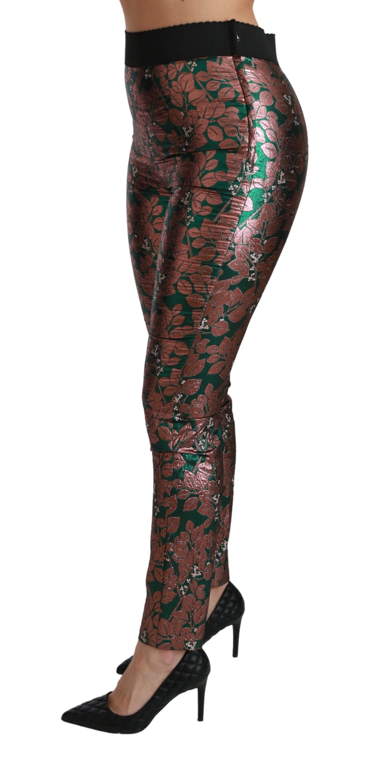 Dolce &amp; Gabbana Green Bronze Leaf Tights Skinny Pants