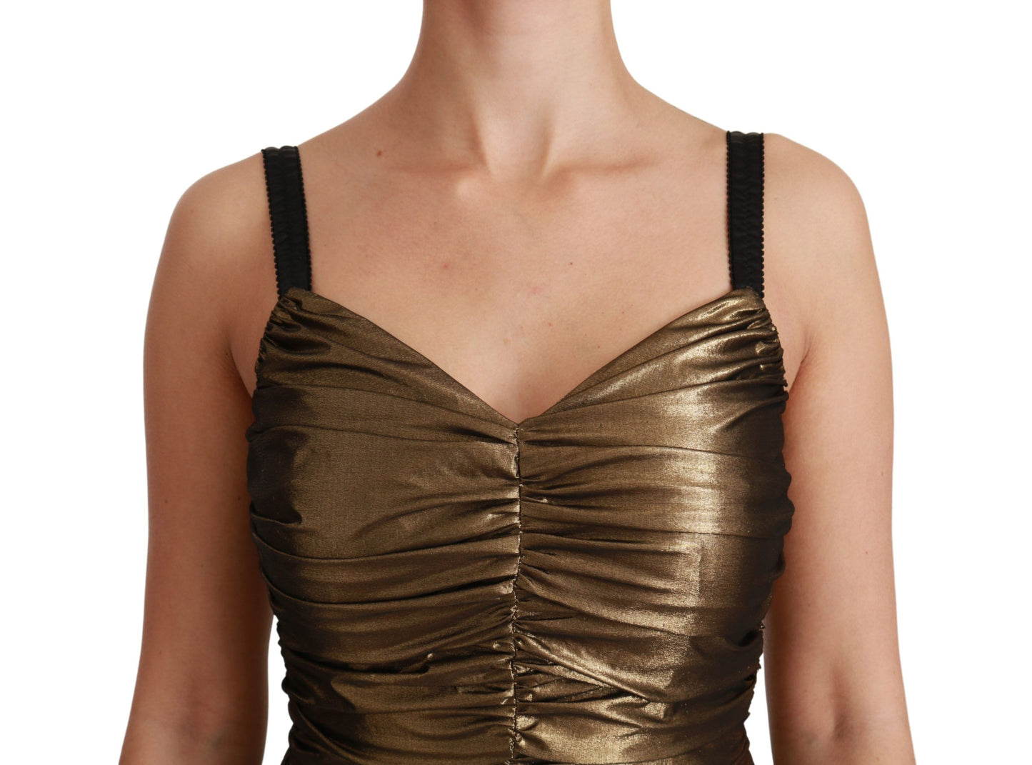 Dolce &amp; Gabbana Gold Stretch Lame Rüschenkleid