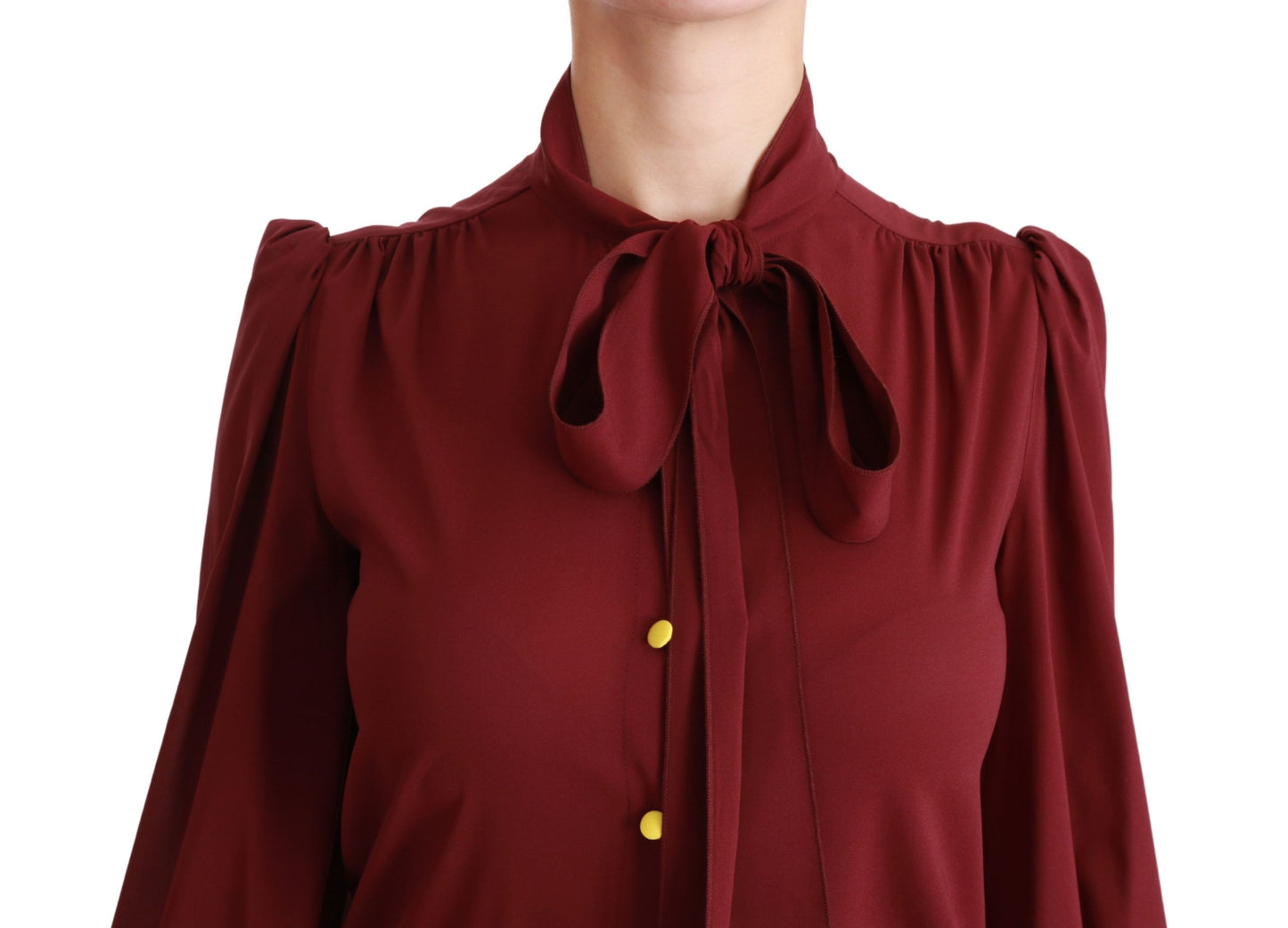 Dolce &amp; Gabbana Maroon Long Sleeve Shirt Blouse Silk Top