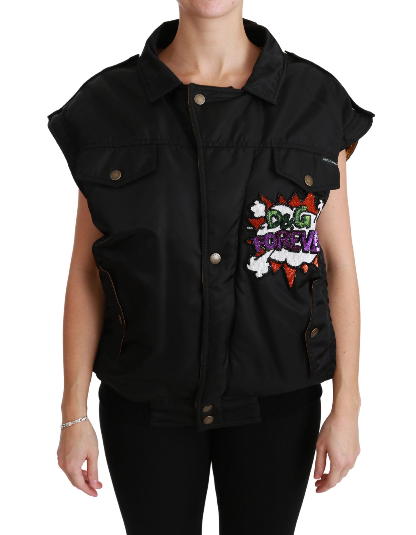 Dolce & Gabbana Elegant Black Bomber Jacket with Detachable Features