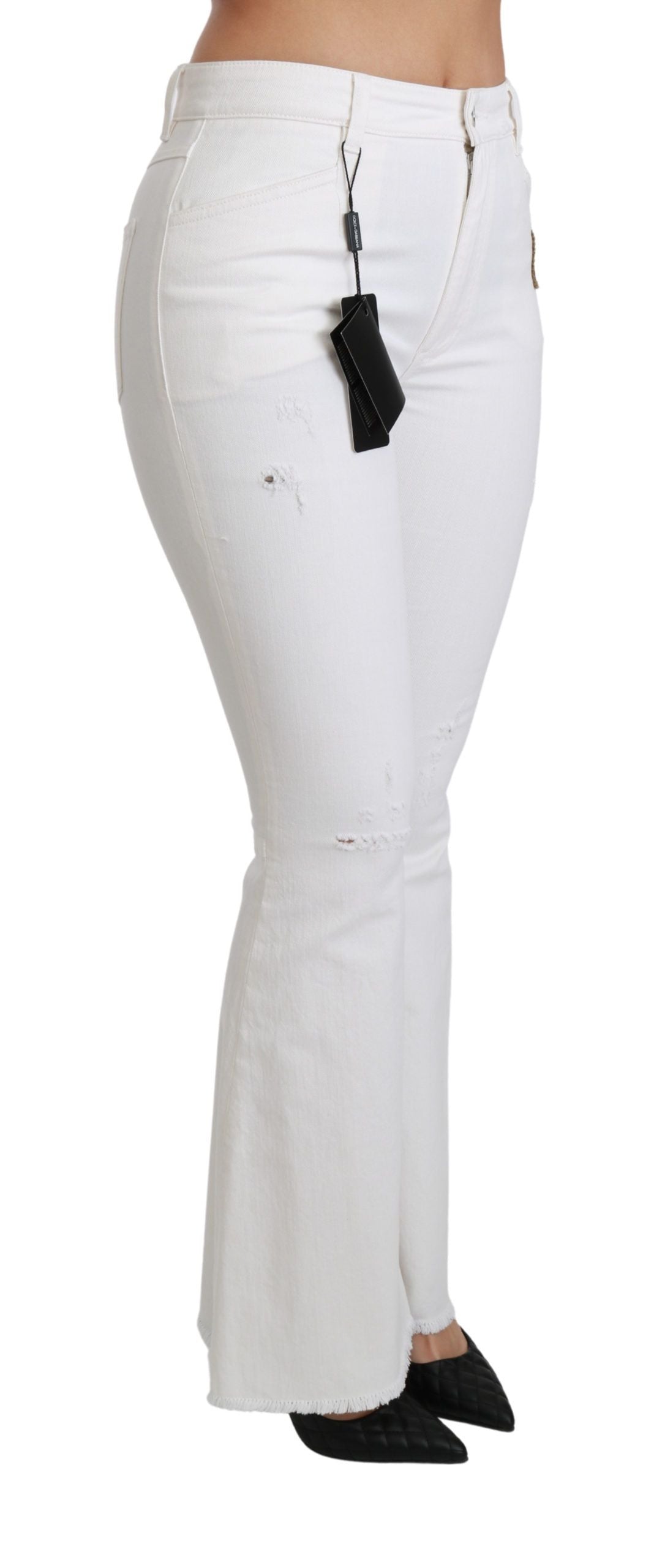 Dolce &amp; Gabbana White Heart Flared Stretch Cotton Pants