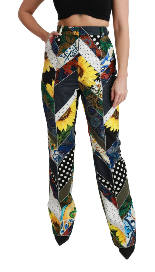 Dolce &amp; Gabbana Multicolor Print High Waist Straight Pants