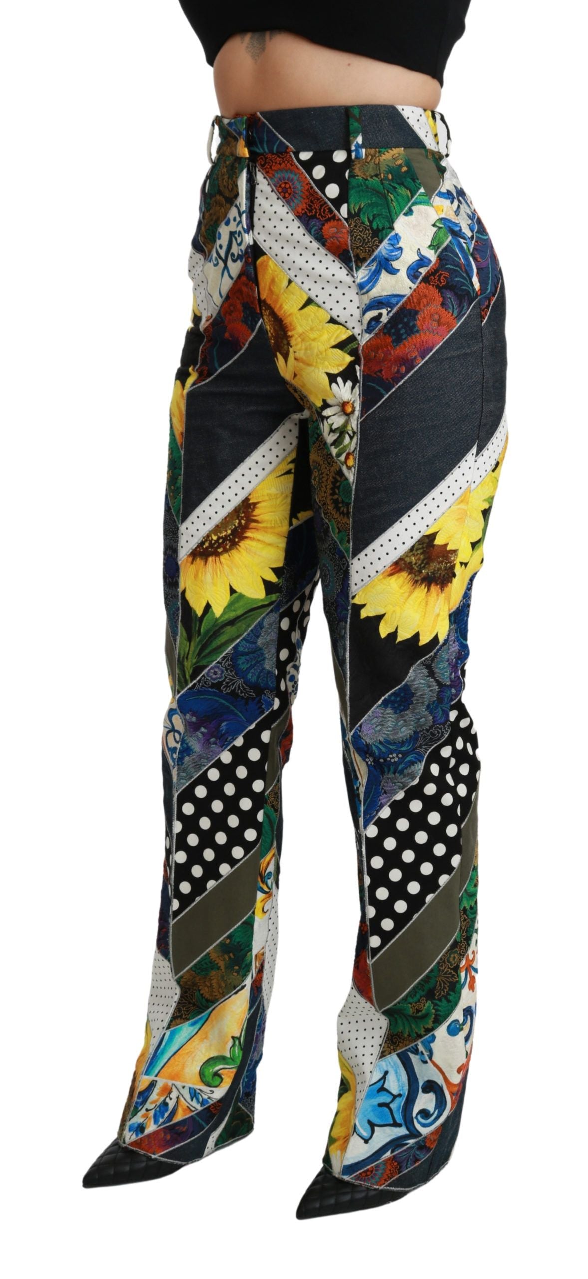 Dolce &amp; Gabbana Multicolor Print High Waist Straight Pants