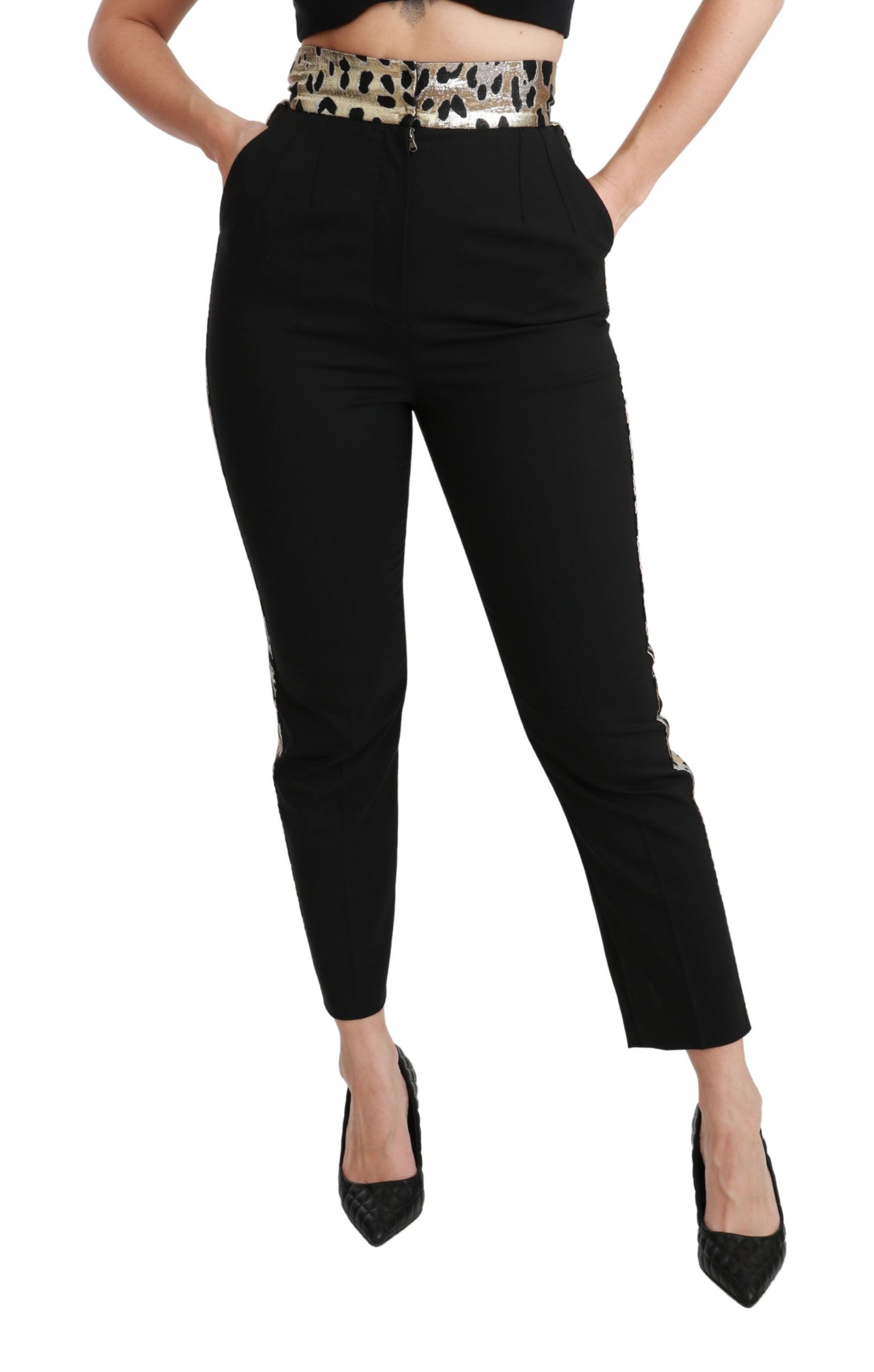 Dolce &amp; Gabbana Black Cropped Skinny High Waist Wool Pants