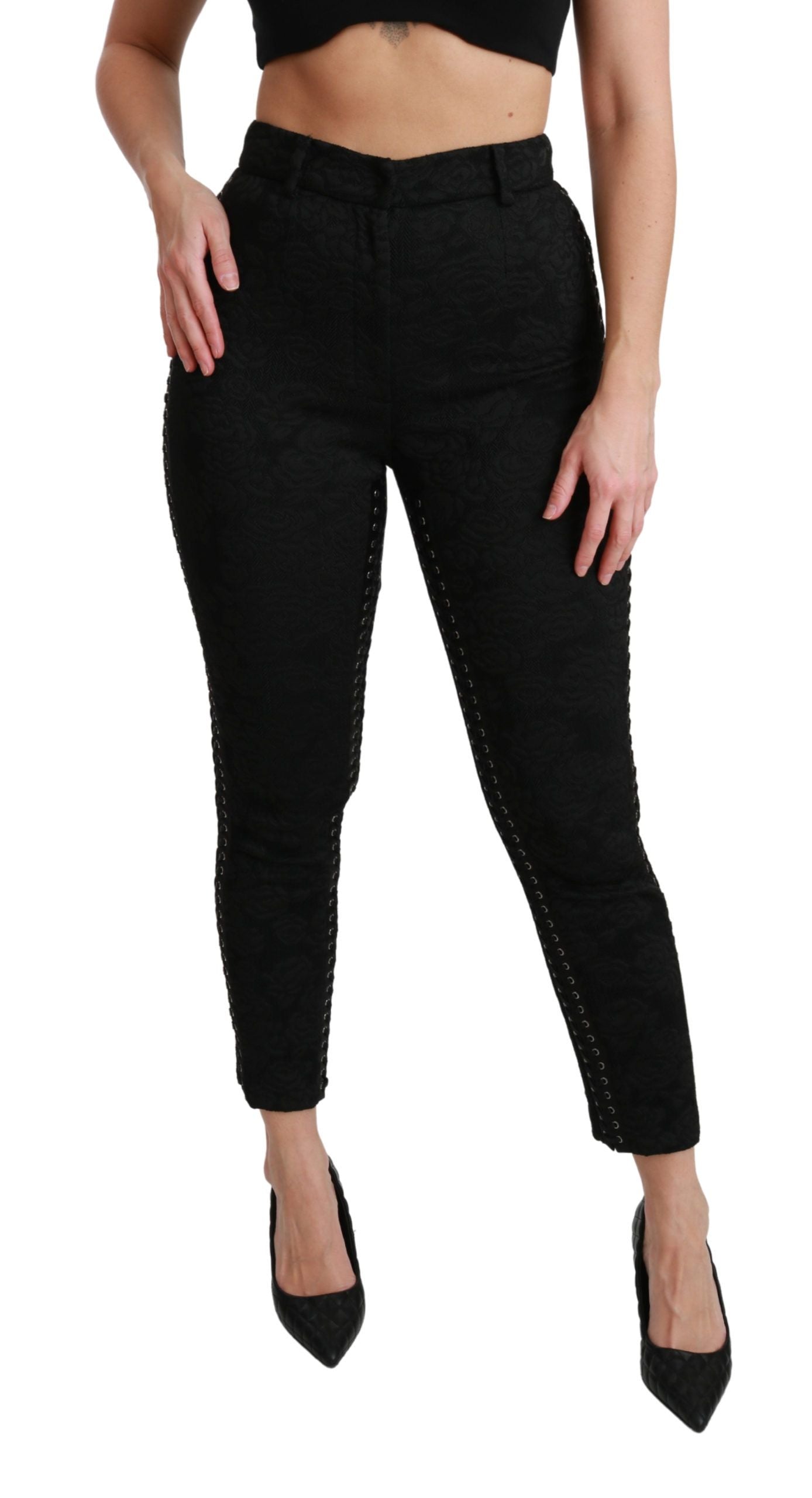 Dolce &amp; Gabbana Black Brocade Skinny High Waist Pants