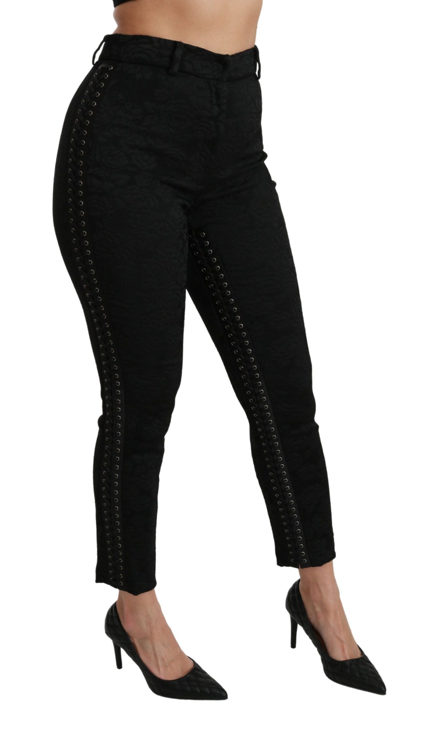 Dolce &amp; Gabbana Black Brocade Skinny High Waist Pants