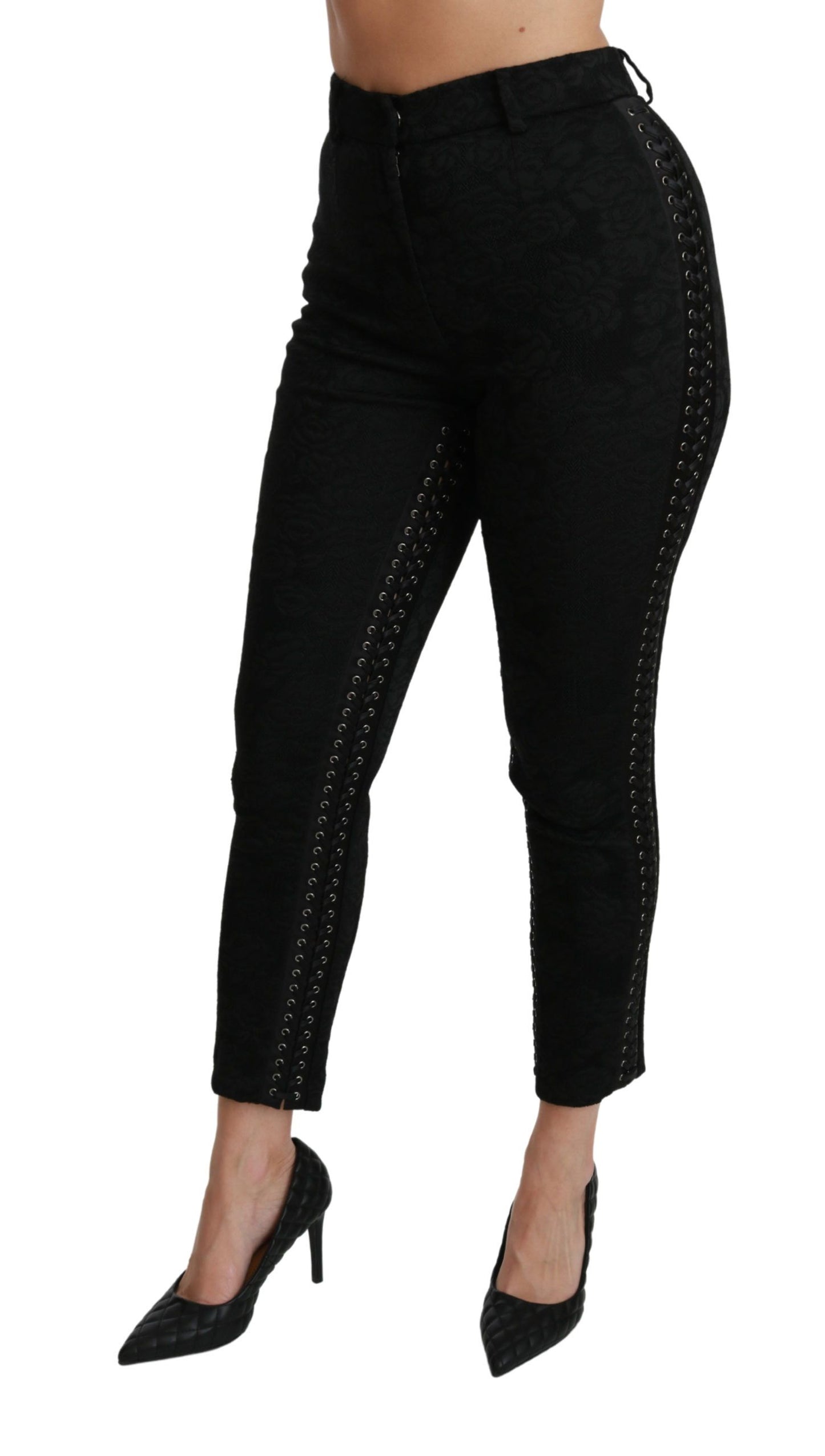 Dolce &amp; Gabbana Black Brocade Skinny High Waist Pants