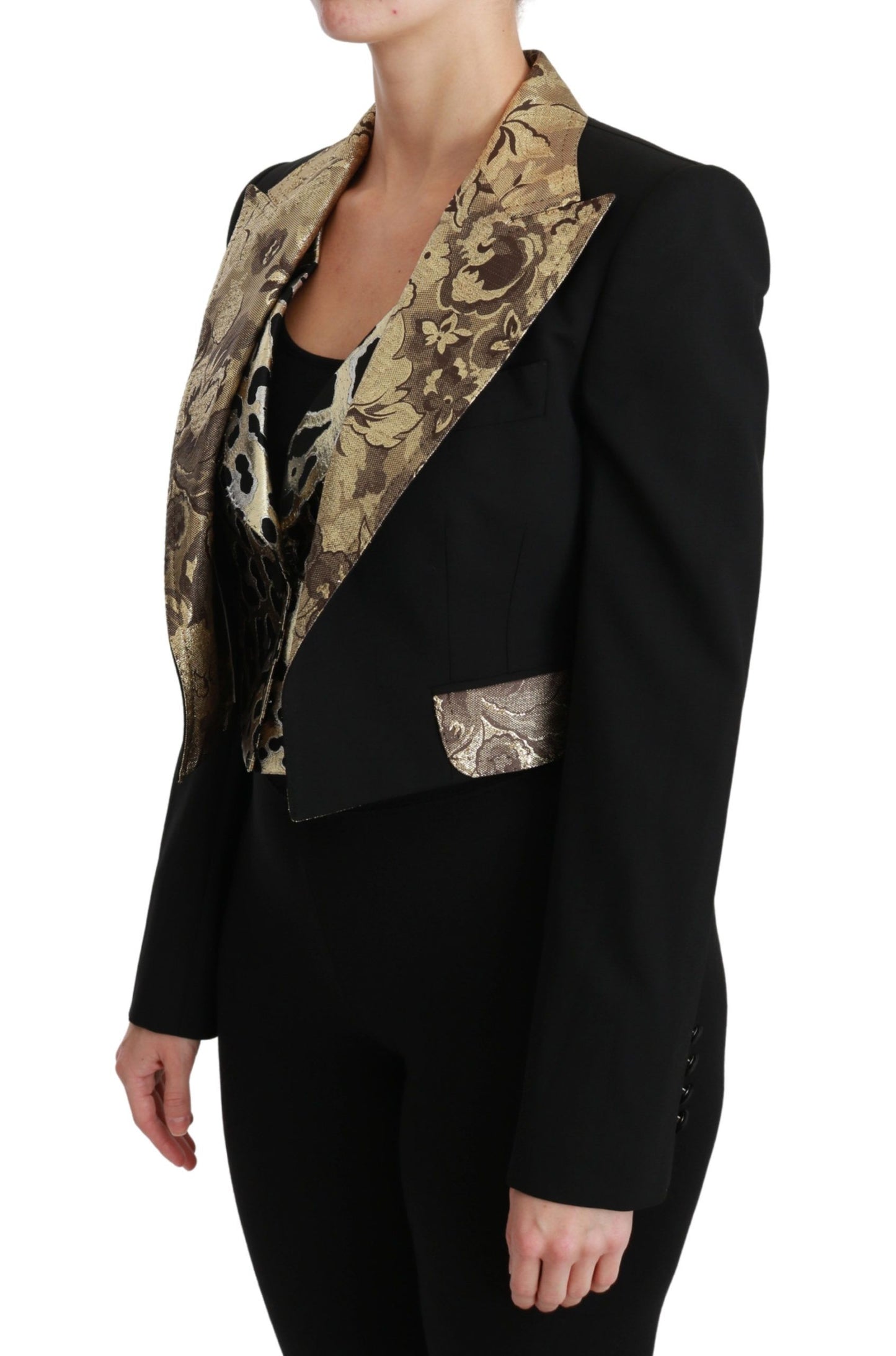 Opulentes Ensemble aus Jacke und Weste in Schwarzgold mit Blumenmuster von Dolce &amp; Gabbana