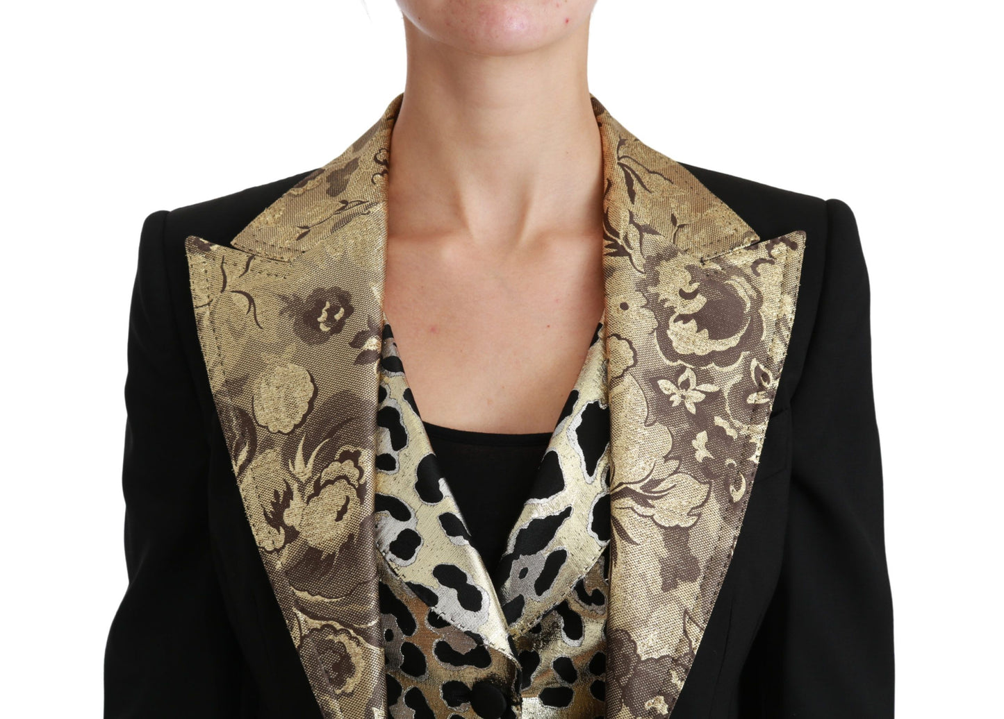 Opulentes Ensemble aus Jacke und Weste in Schwarzgold mit Blumenmuster von Dolce &amp; Gabbana