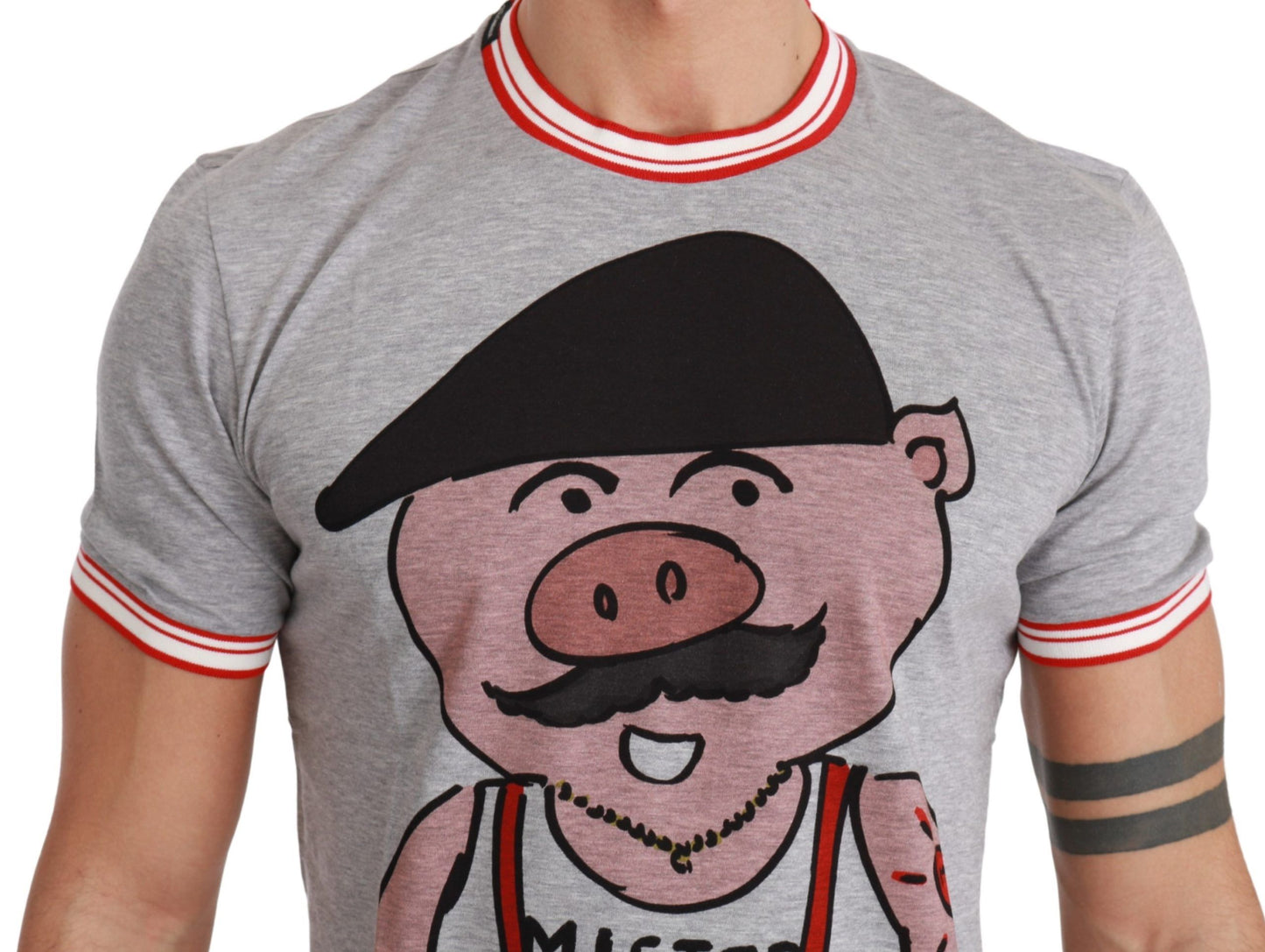 Dolce &amp; Gabbana Gray Cotton Top 2019 Year of the Pig T-shirt