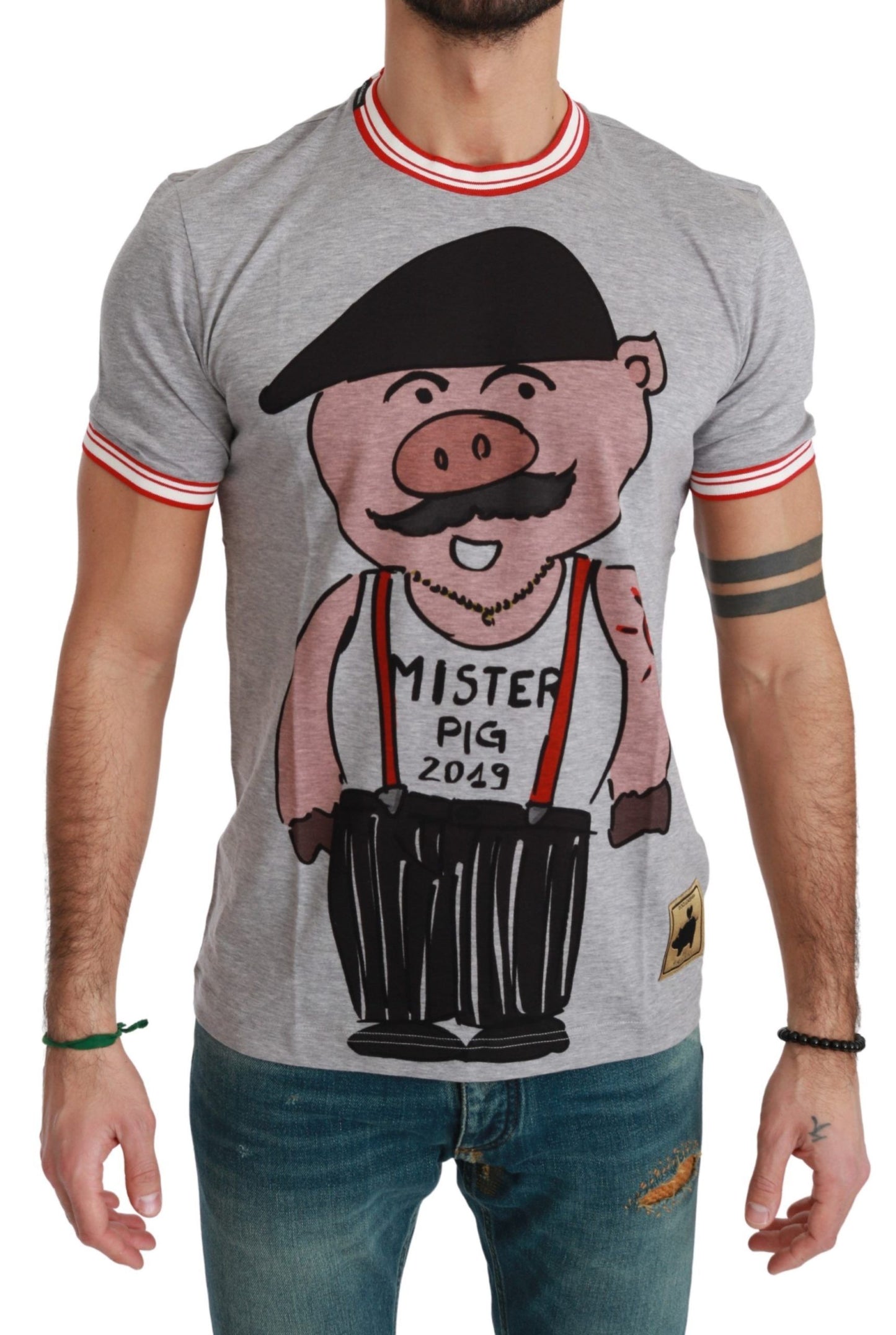 Dolce &amp; Gabbana Gray Cotton Top 2019 Year of the Pig T-shirt