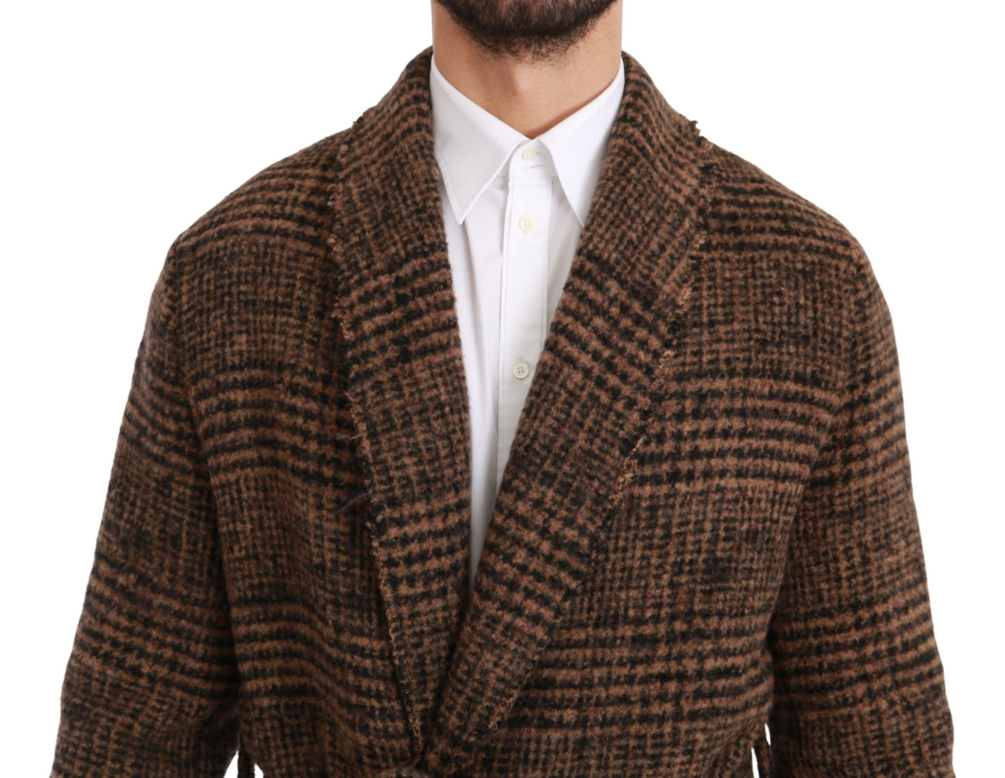 Dolce &amp; Gabbana Brown Checkered Wool Robe Coat Wrap Jacket