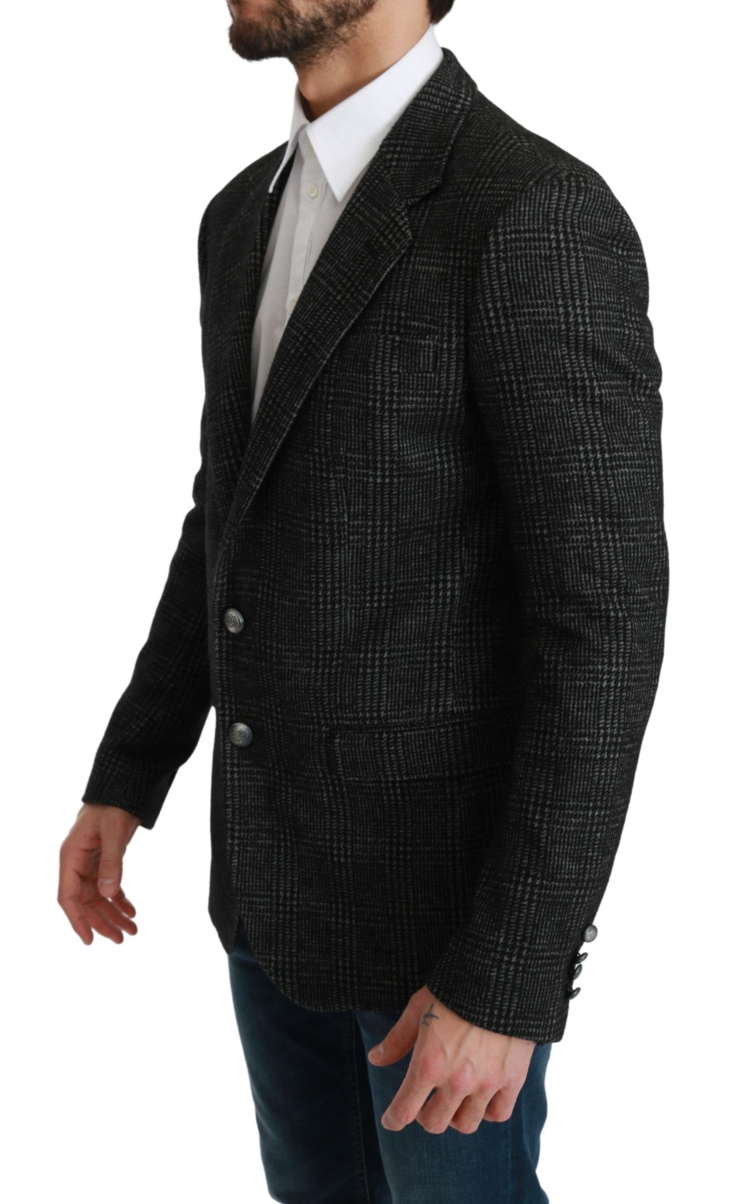 Dolce &amp; Gabbana Gray Plaid Check Slim Fit Jacket Blazer