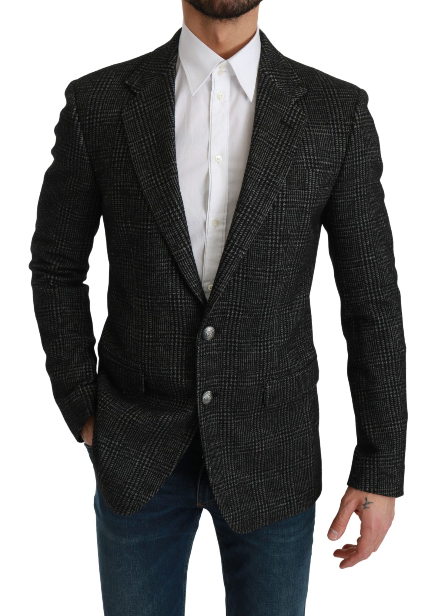 Dolce &amp; Gabbana Gray Plaid Check Slim Fit Jacket Blazer