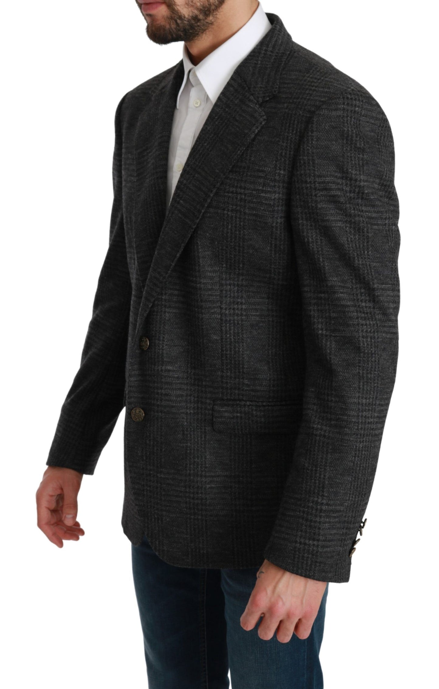 Dolce &amp; Gabbana Gray Plaid Check Wool Formal Jacket Blazer