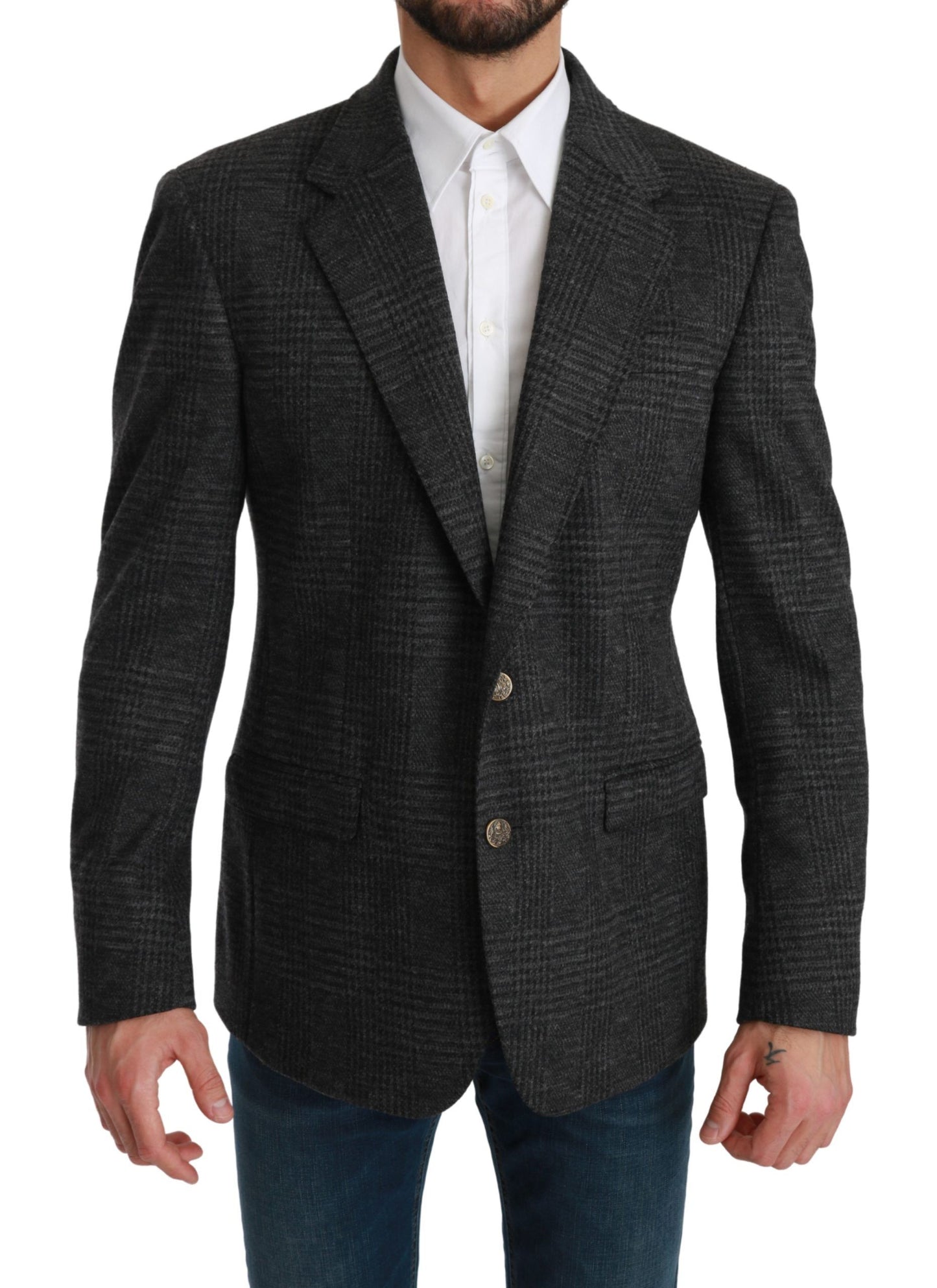 Dolce &amp; Gabbana Gray Plaid Check Wool Formal Jacket Blazer