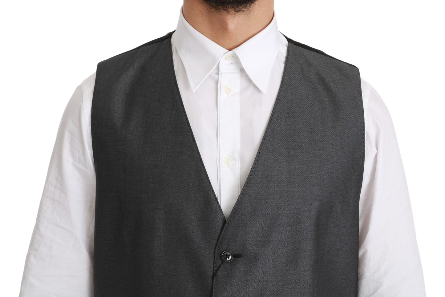 Dolce &amp; Gabbana Gray Waistcoat Formal Stretch Wool Vest