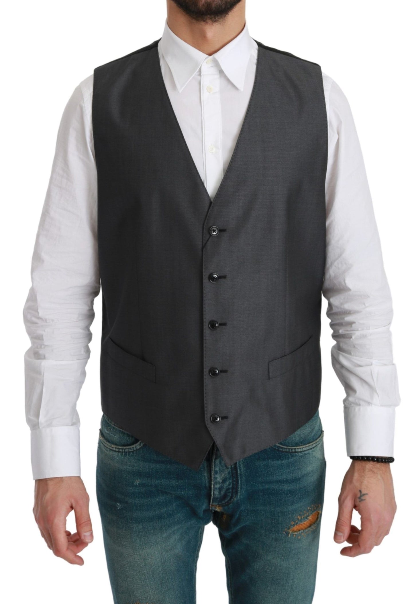 Dolce &amp; Gabbana Gray Waistcoat Formal Stretch Wool Vest