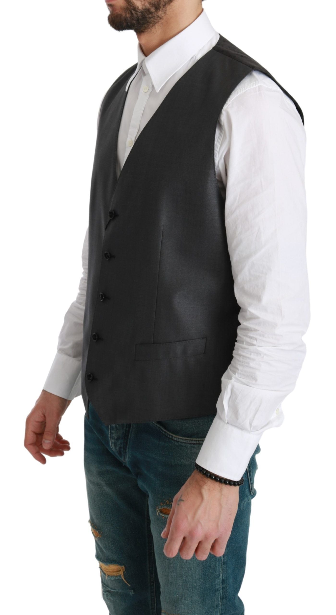 Dolce &amp; Gabbana Gray Waistcoat Formal Stretch Wool Vest