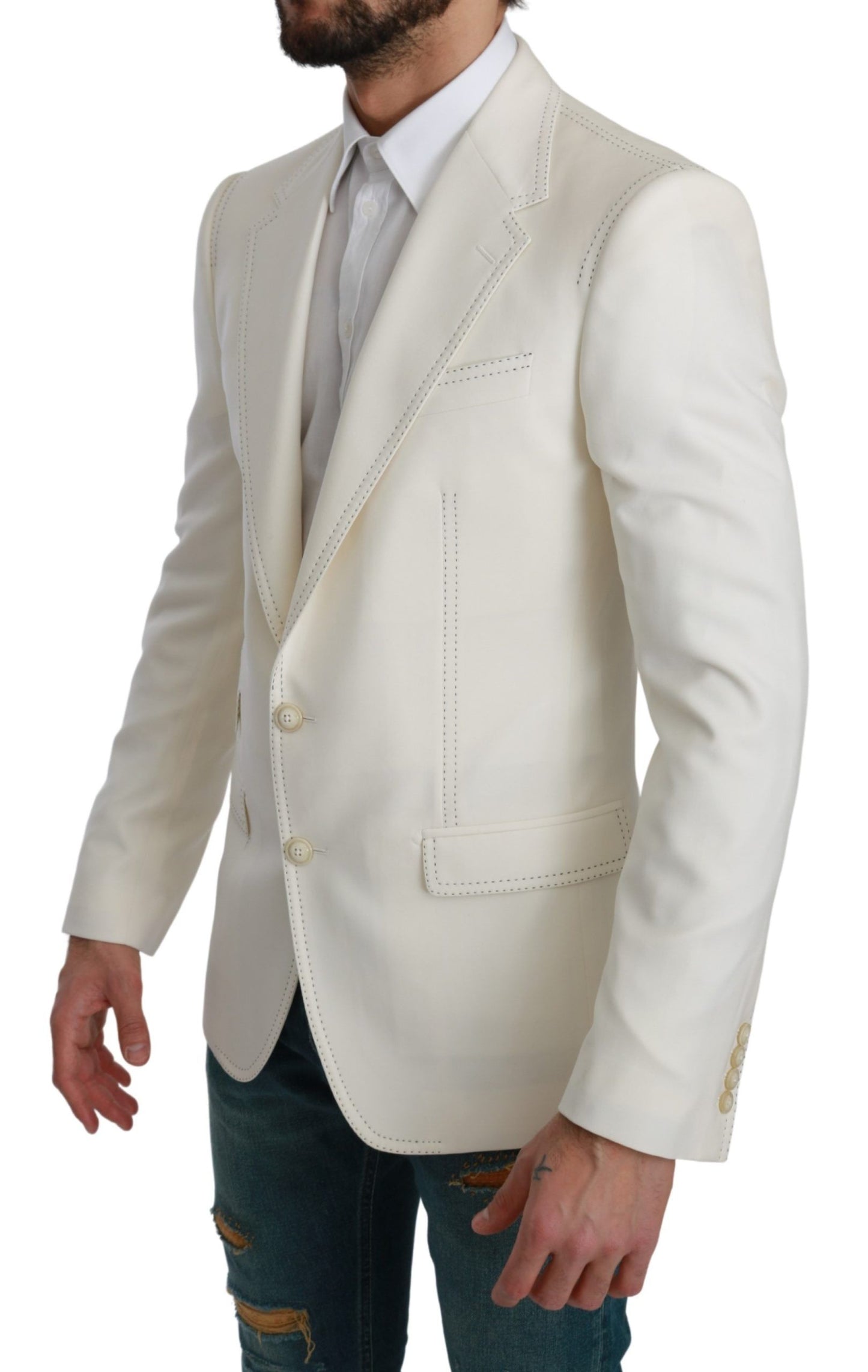 Dolce &amp; Gabbana SICILIA Cream Single Breasted Formal Blazer