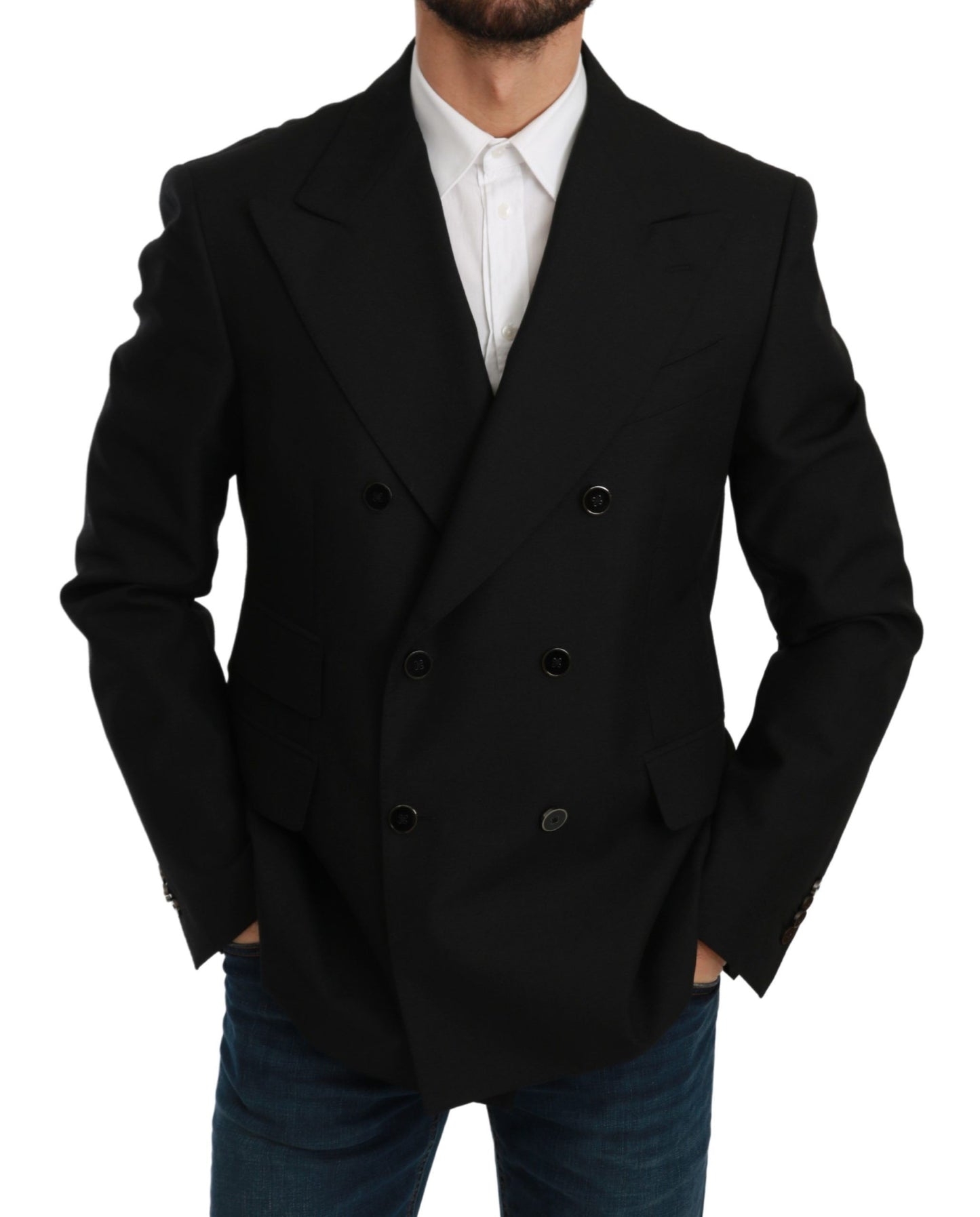 Dolce &amp; Gabbana Black Slim Fit Jacket Coat Wool Blazer