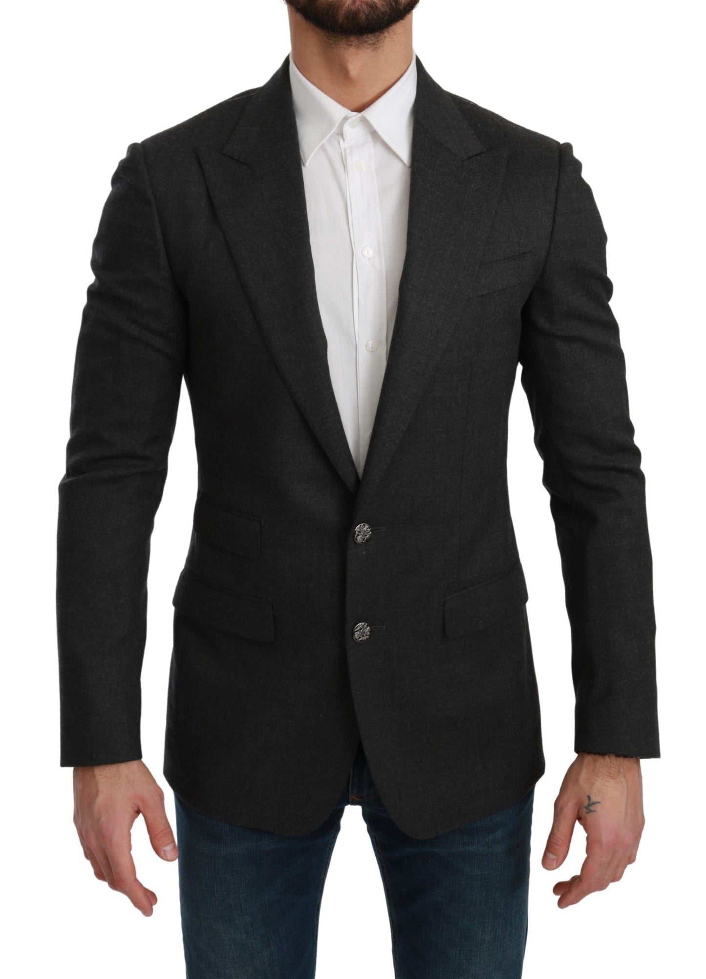 Dolce &amp; Gabbana Gray NAPLES Slim Fit Jacket Wool Blazer