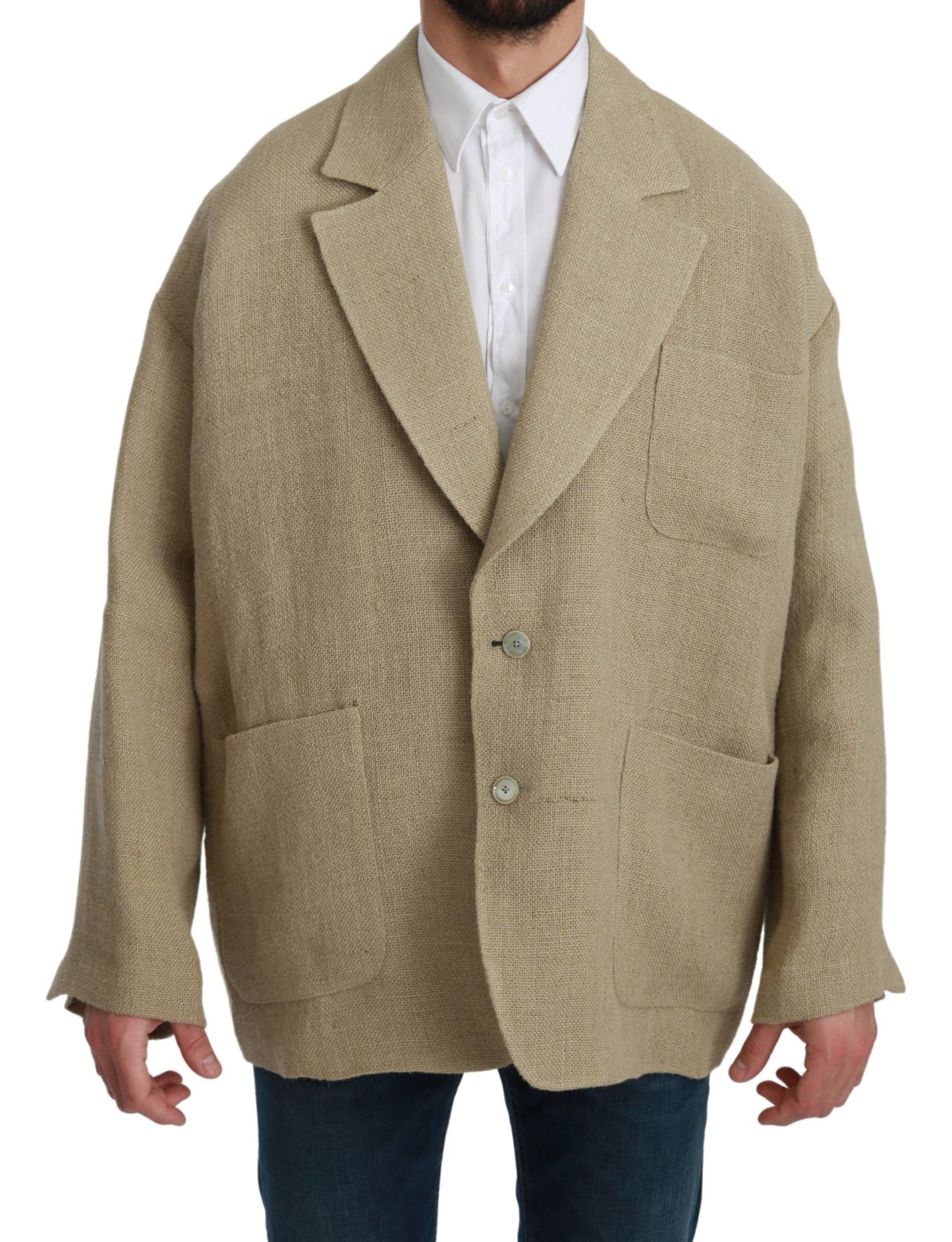 Dolce &amp; Gabbana Beige Jacket Coat 100% Jute Blazer Coat