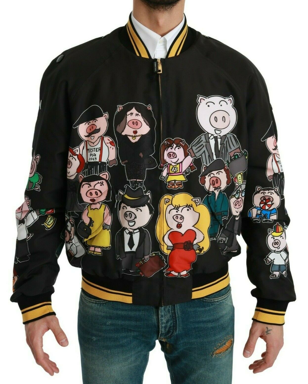 Dolce &amp; Gabbana Black YEAR OF THE PIG Bomber Jacket