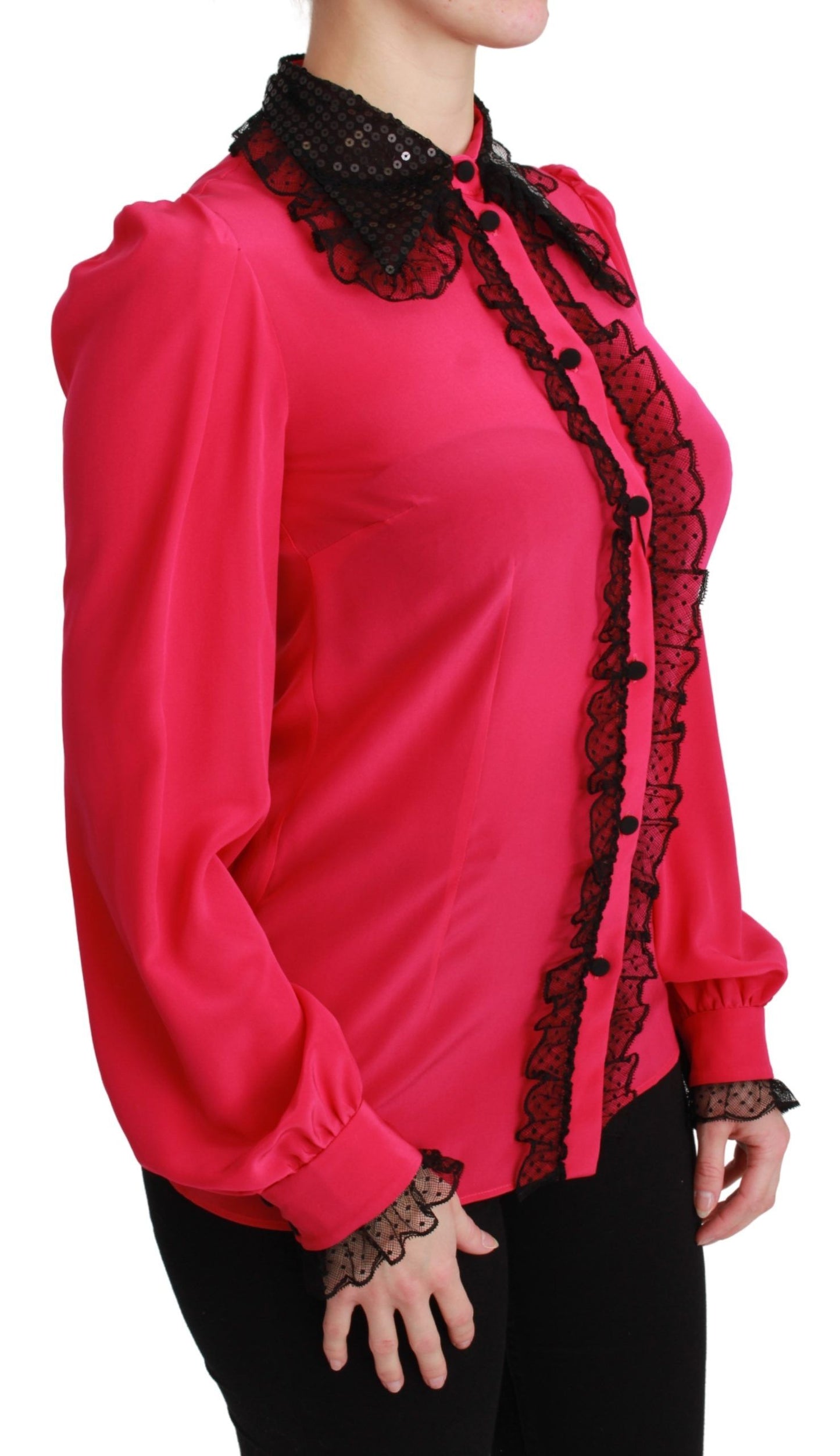 Dolce & Gabbana Silk Blend Lace Detail Blouse in Pink