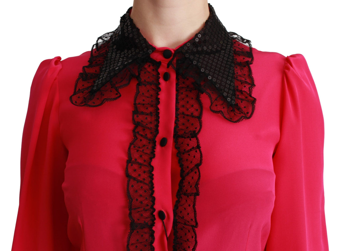 Dolce & Gabbana Silk Blend Lace Detail Blouse in Pink