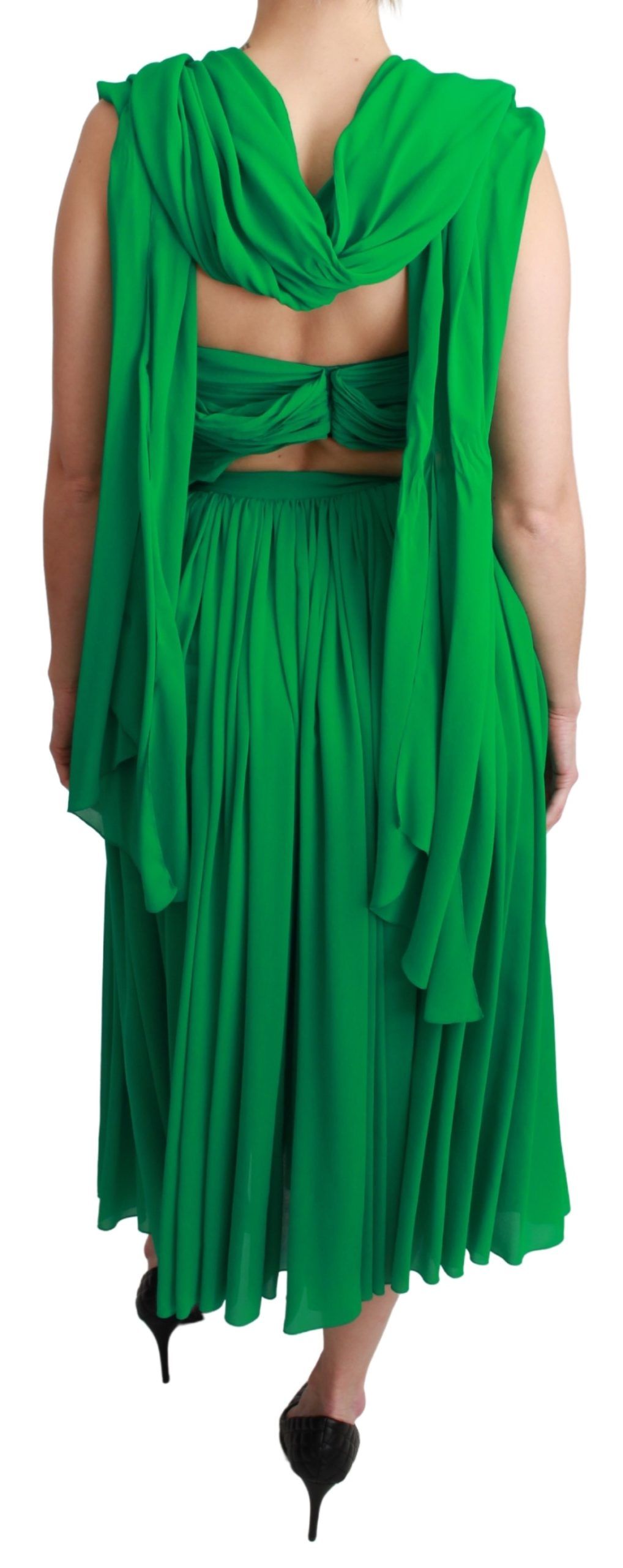 Dolce &amp; Gabbana 100% Silk Green Sleeveless Pleated Maxi Dress