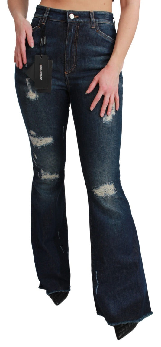 Dolce &amp; Gabbana Blue Denim Cotton Stretch Flared Jeans