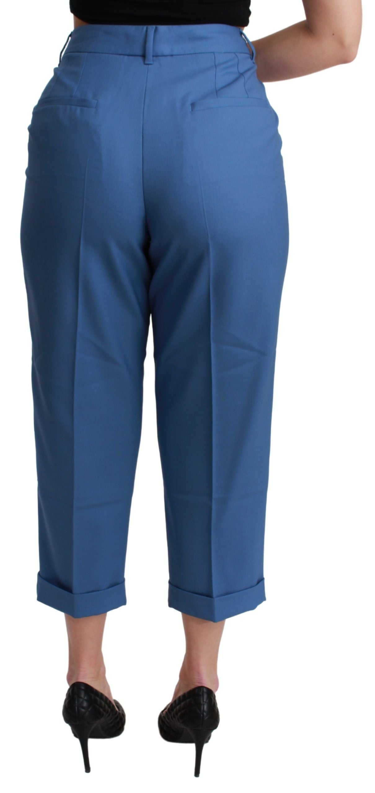 Dolce &amp; Gabbana Blue Pleated Wool Cuffed Cropped Trouser Pants