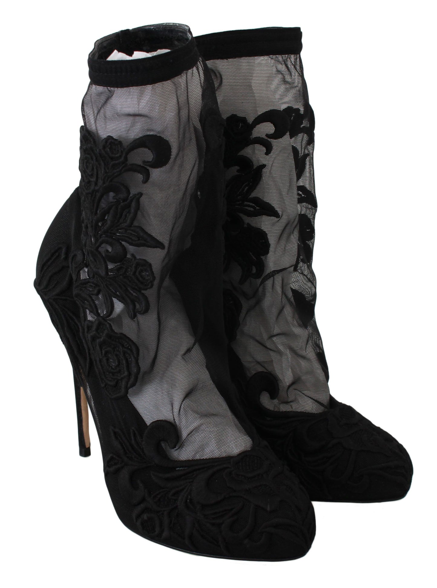 Dolce &amp; Gabbana Black Roses Stilettos Booties Socks Shoes